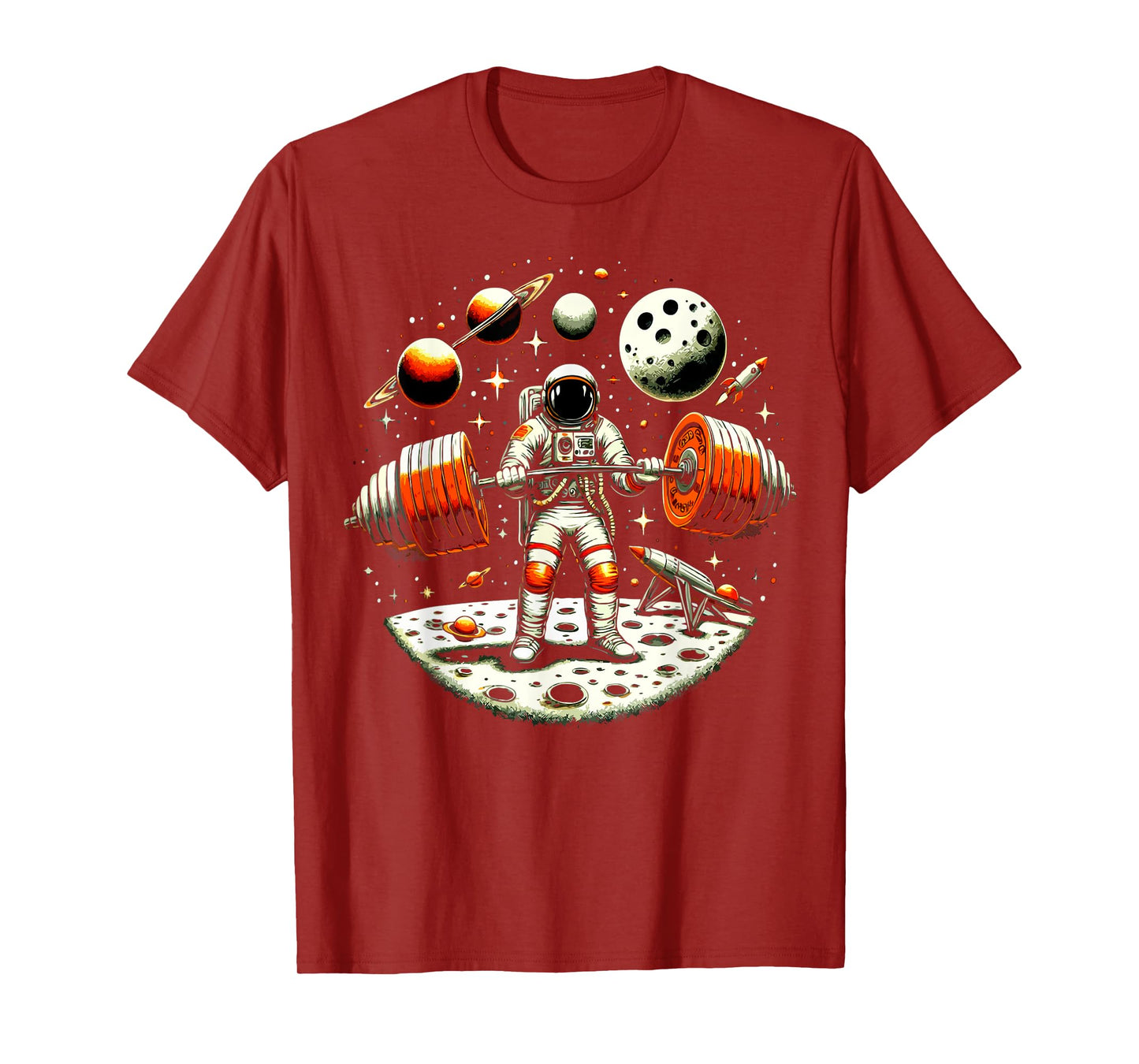 Funny Astronaut Spaceman Weightlifting Fitness Gym Workout T-Shirt