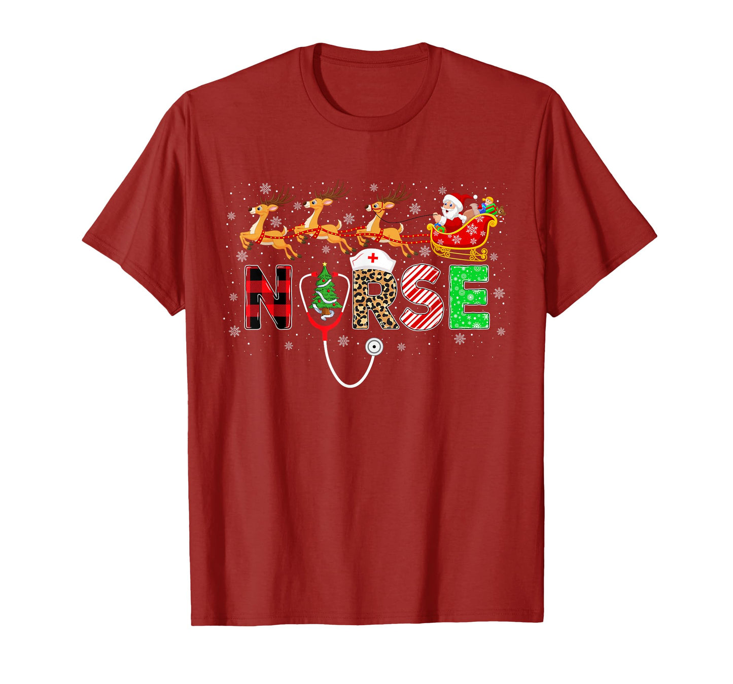 Nurse Scrub Top Santa Sleigh Reindeer Nurse Christmas Pajama T-Shirt