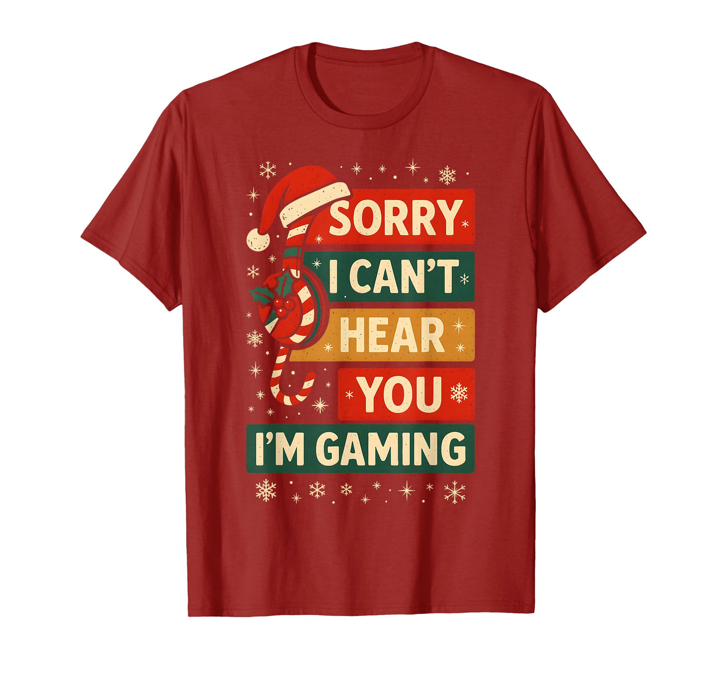 Funny Gaming Holiday Cane Candy Headset Artwork T-Shirt