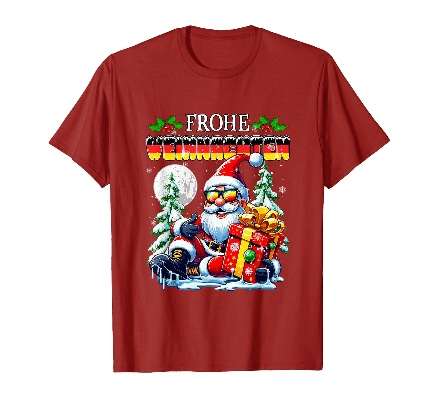 Frohe Weihnachten Merry Xmas Santa Sunglasses German Flag T-Shirt