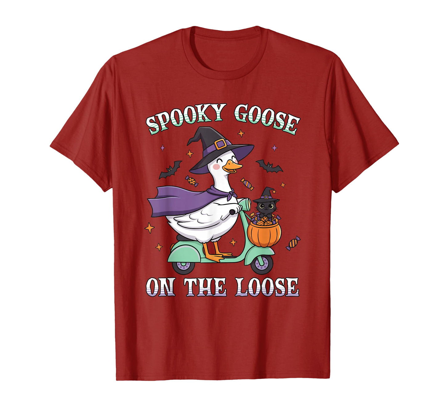 Spooky Goose On The Loose Funny Silly Animal Halloween Witch T-Shirt
