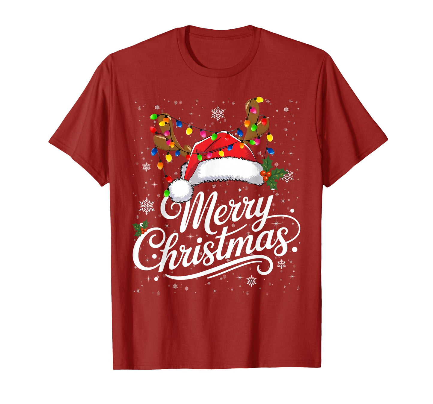Merry Christmas Red Santa Hat Reindeer Family Xmas Men Women T-Shirt