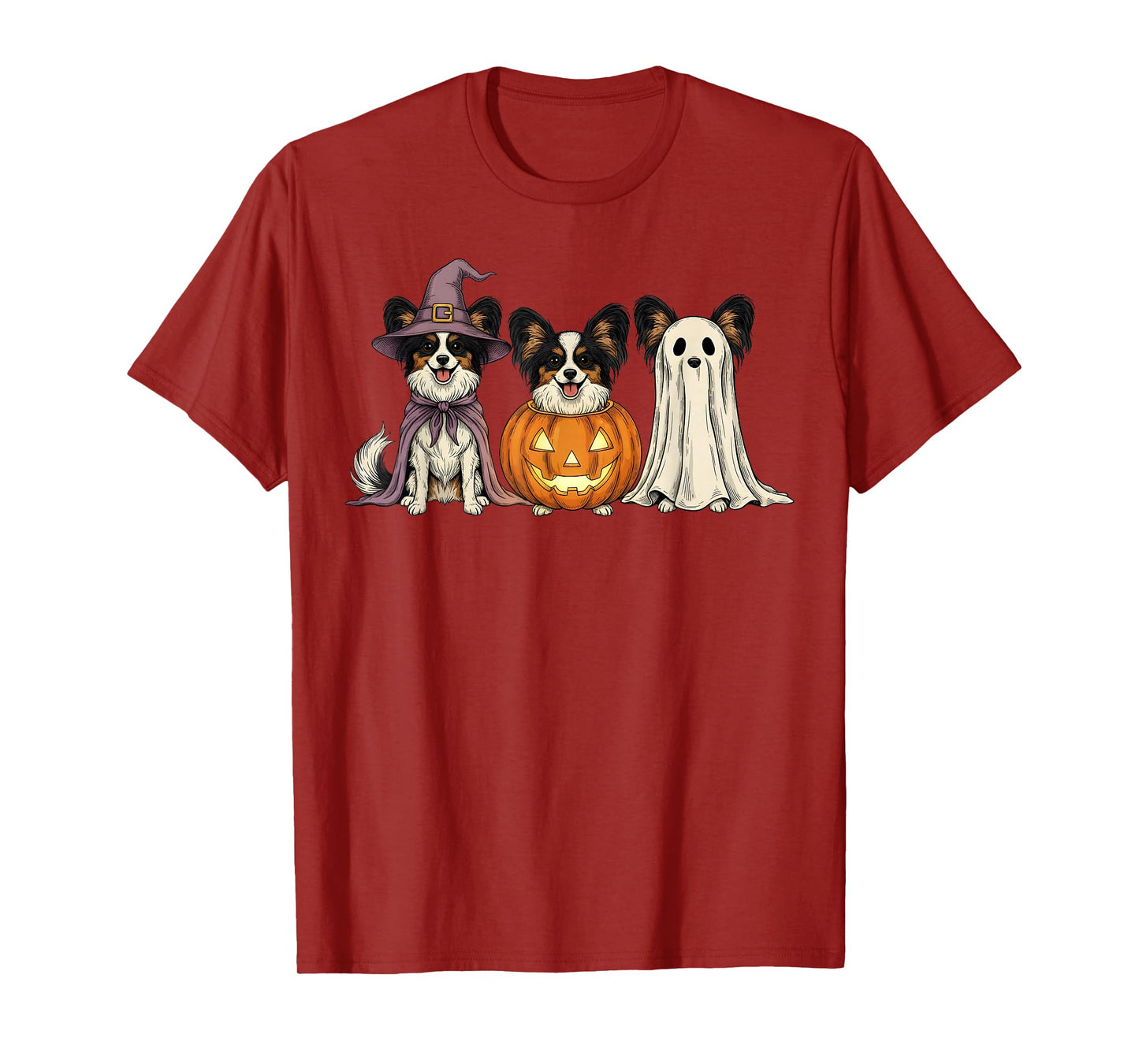 Spooky Ghost Papillon Dog Lover Pumpkin Halloween T-Shirt