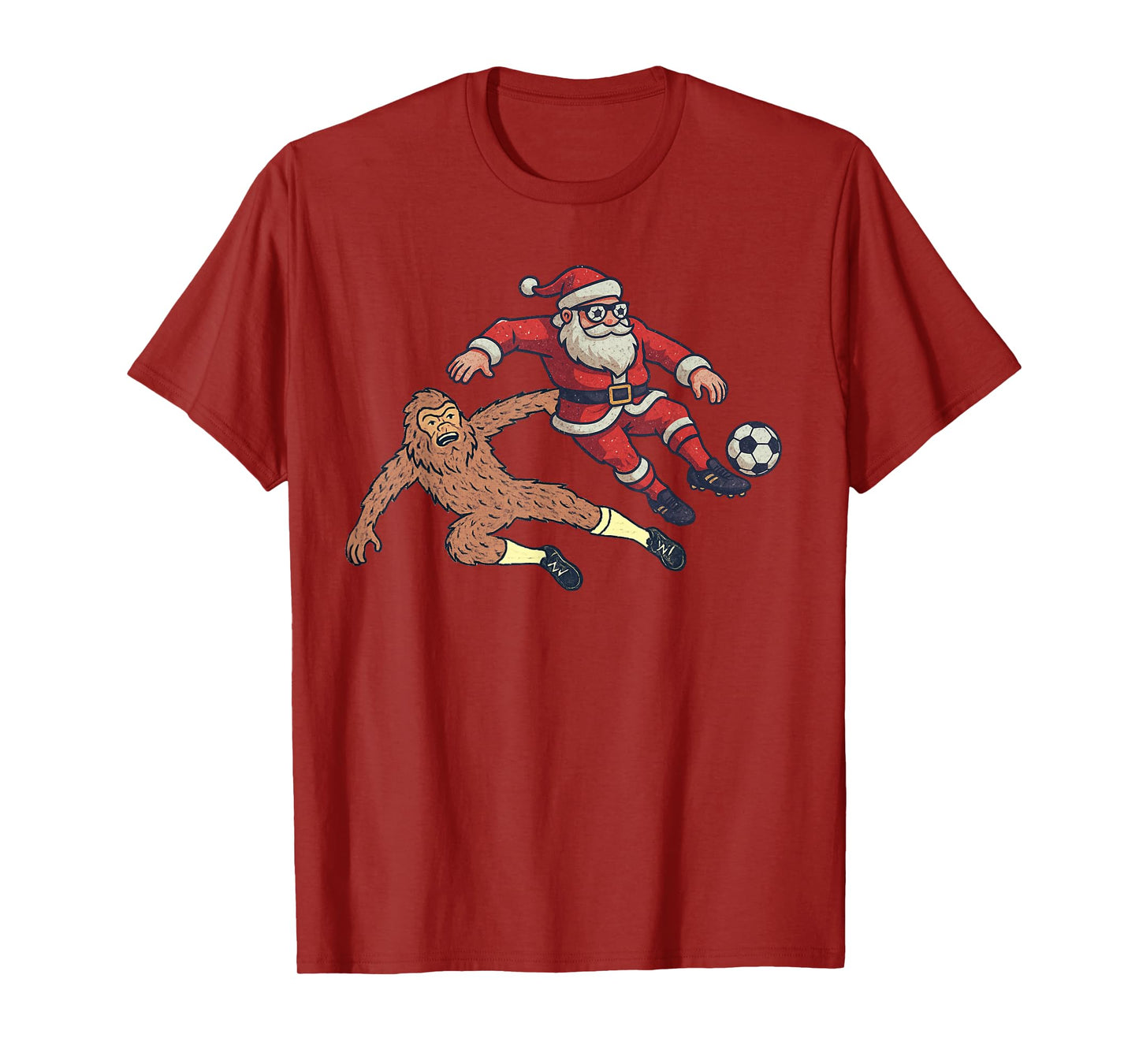Santa Sasquatch Playing Soccer Christmas Funny Xmas Holiday T-Shirt