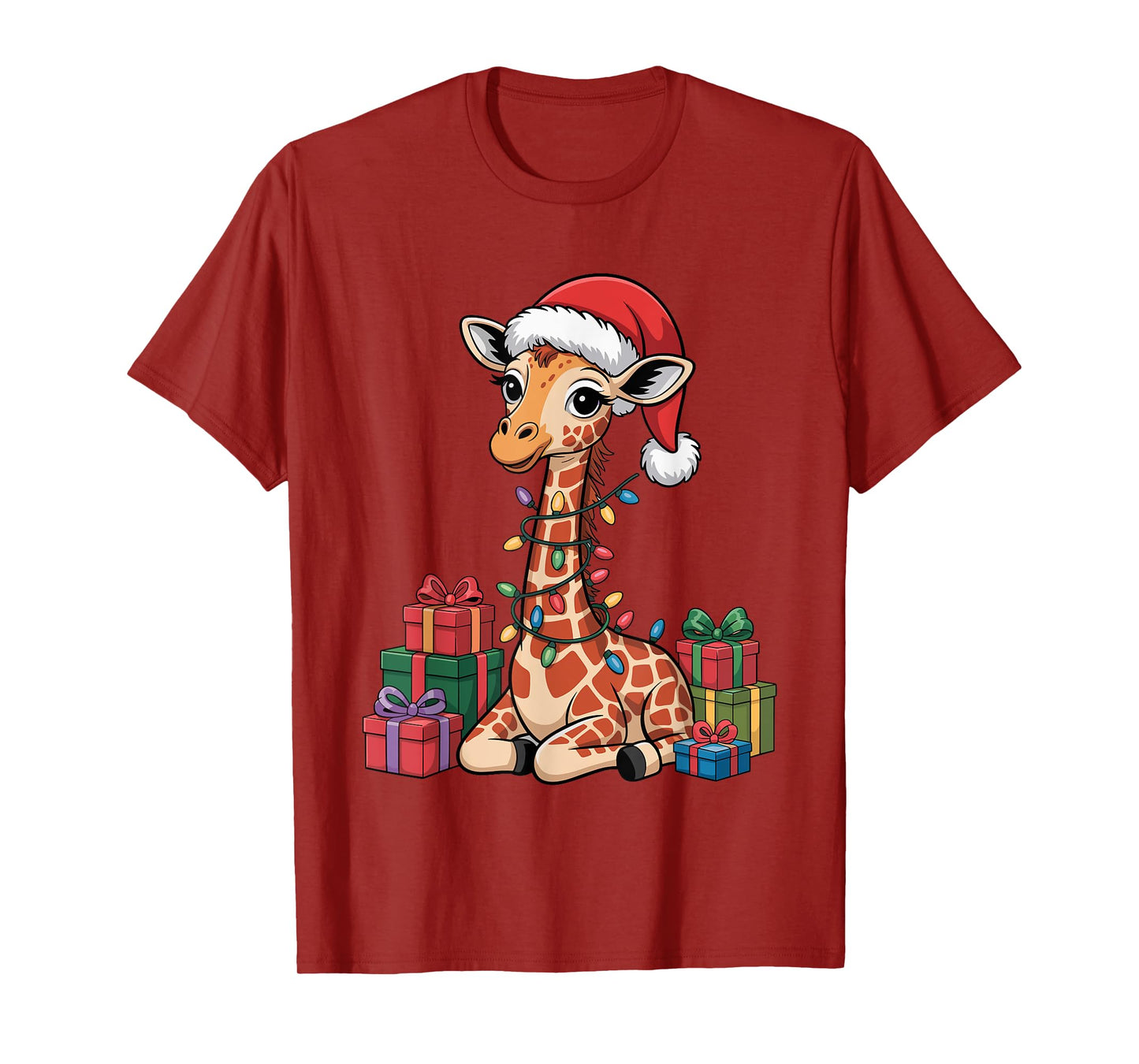 Funny Giraffe Santa Hat Animals Lovers Ugly Christmas Pajama T-Shirt