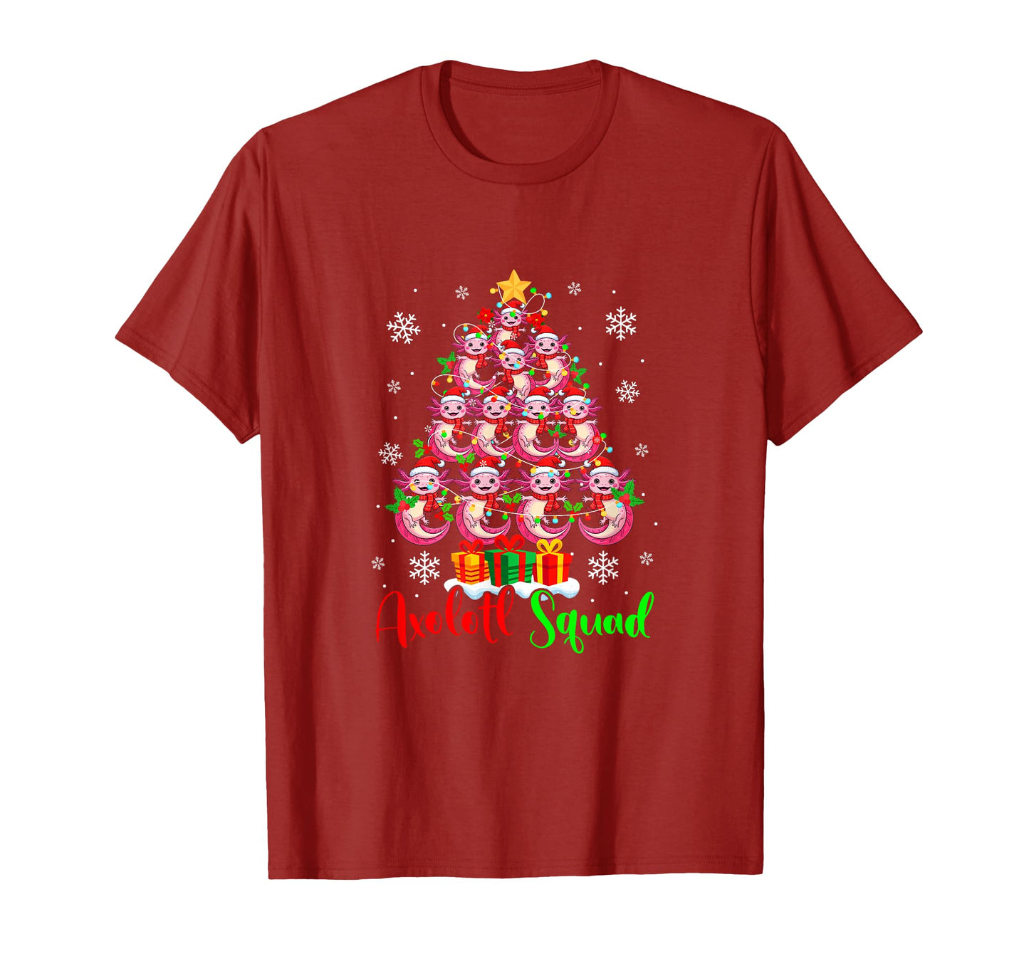 Axolotl Squad Group Santa Axolotls As Colorful Xmas Tree T-Shirt