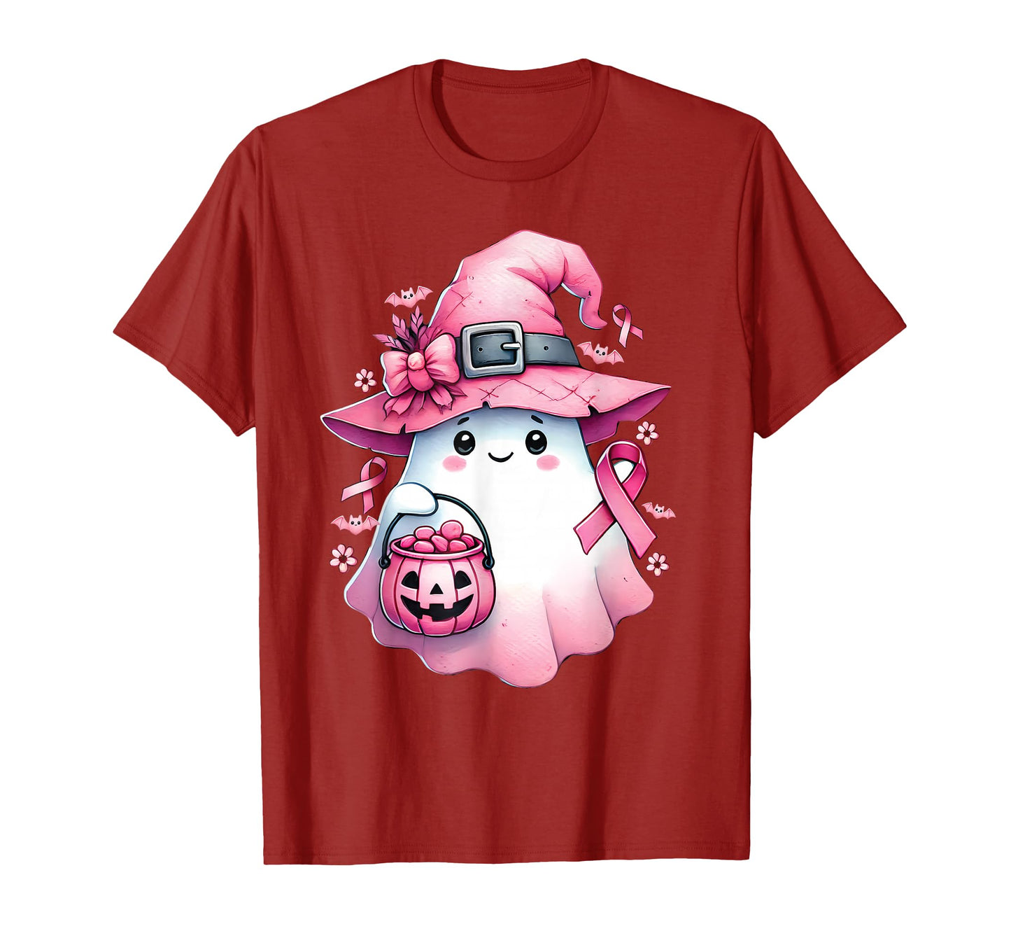 In October We Wear Pink Cute Ghost Pumpkin Breast Cancer T-Shirt