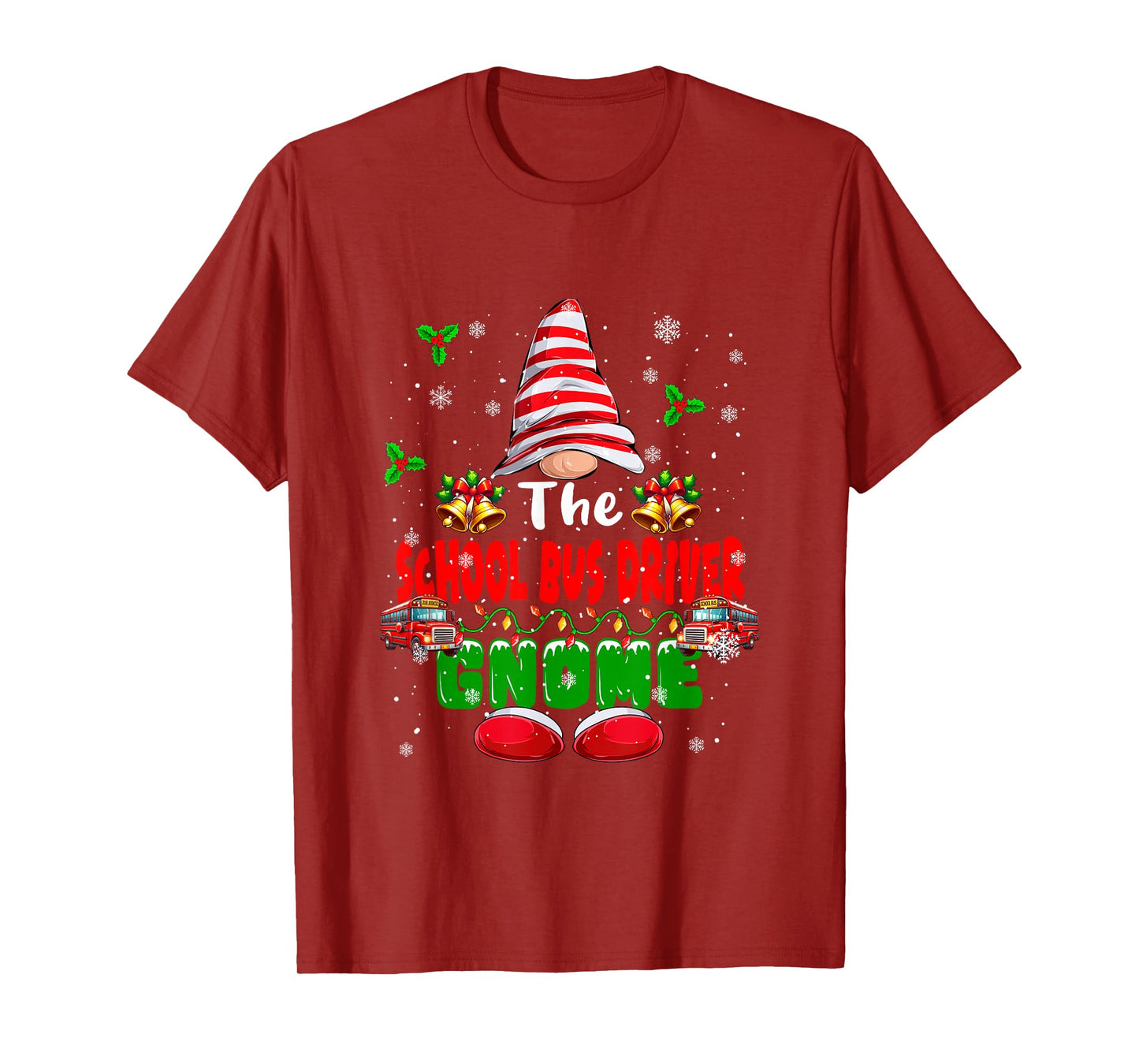 The School Bus Driver Gnome Christmas Colorful Job Team T-Shirt