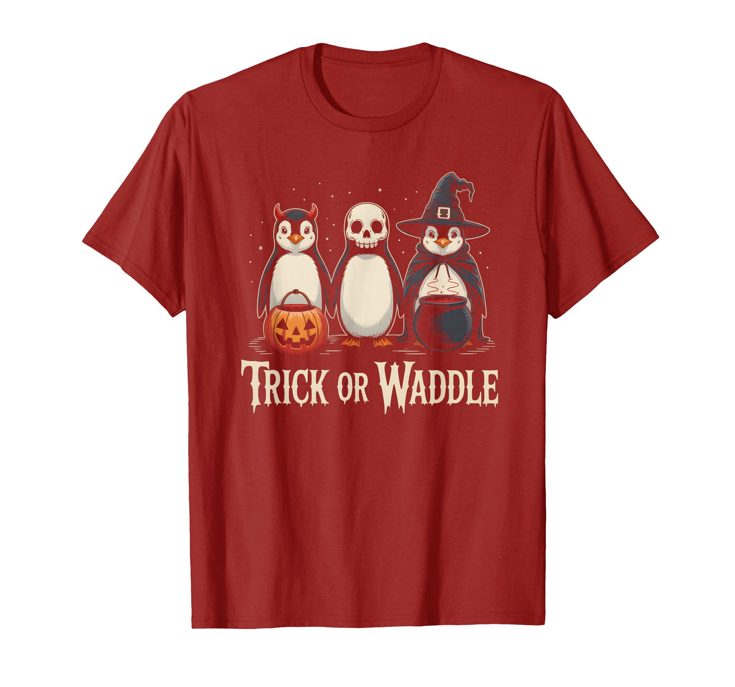 Vintage Penguin Trick or Waddle Spooky Halloween T-Shirt