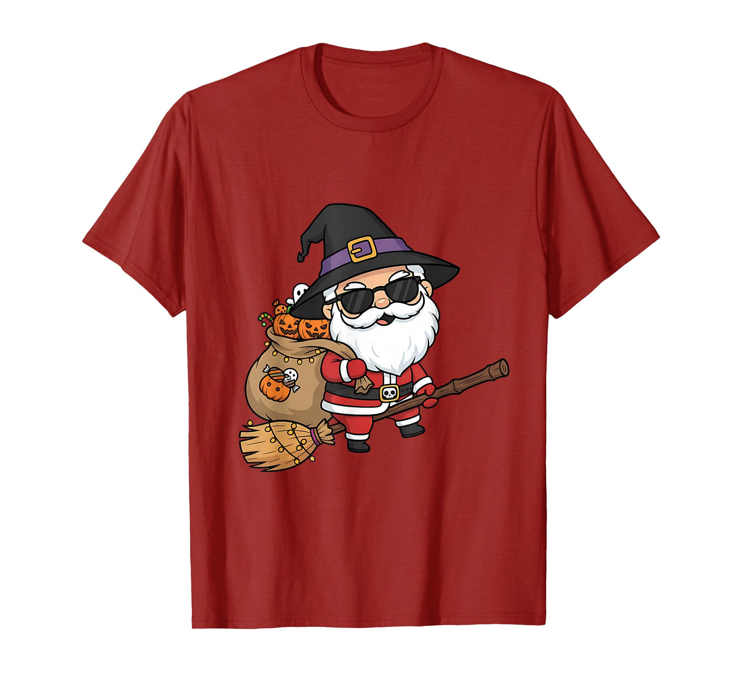 Halloween Santa Flying on Broom Funny Costume Art T-Shirt