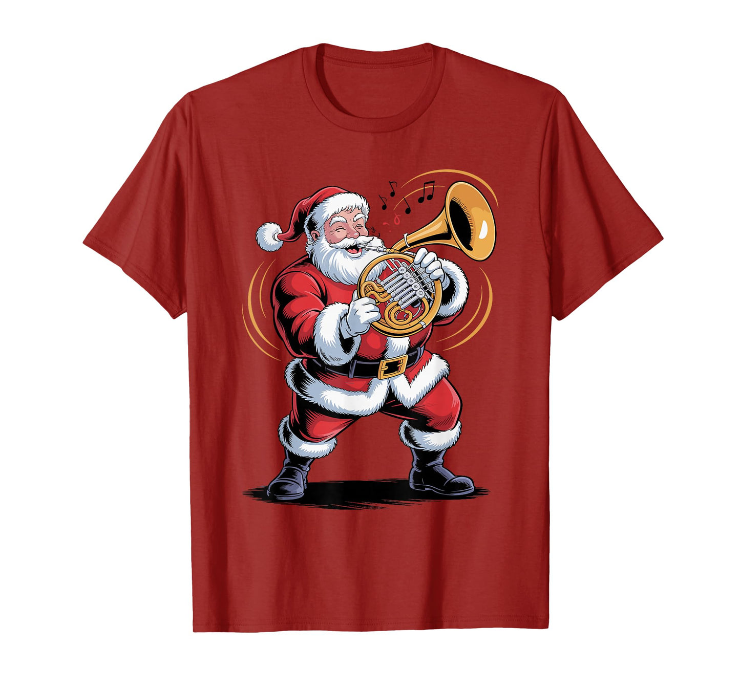 Santa Playing French Horn Funny Holiday Chrismas Xmas Pajama T-Shirt