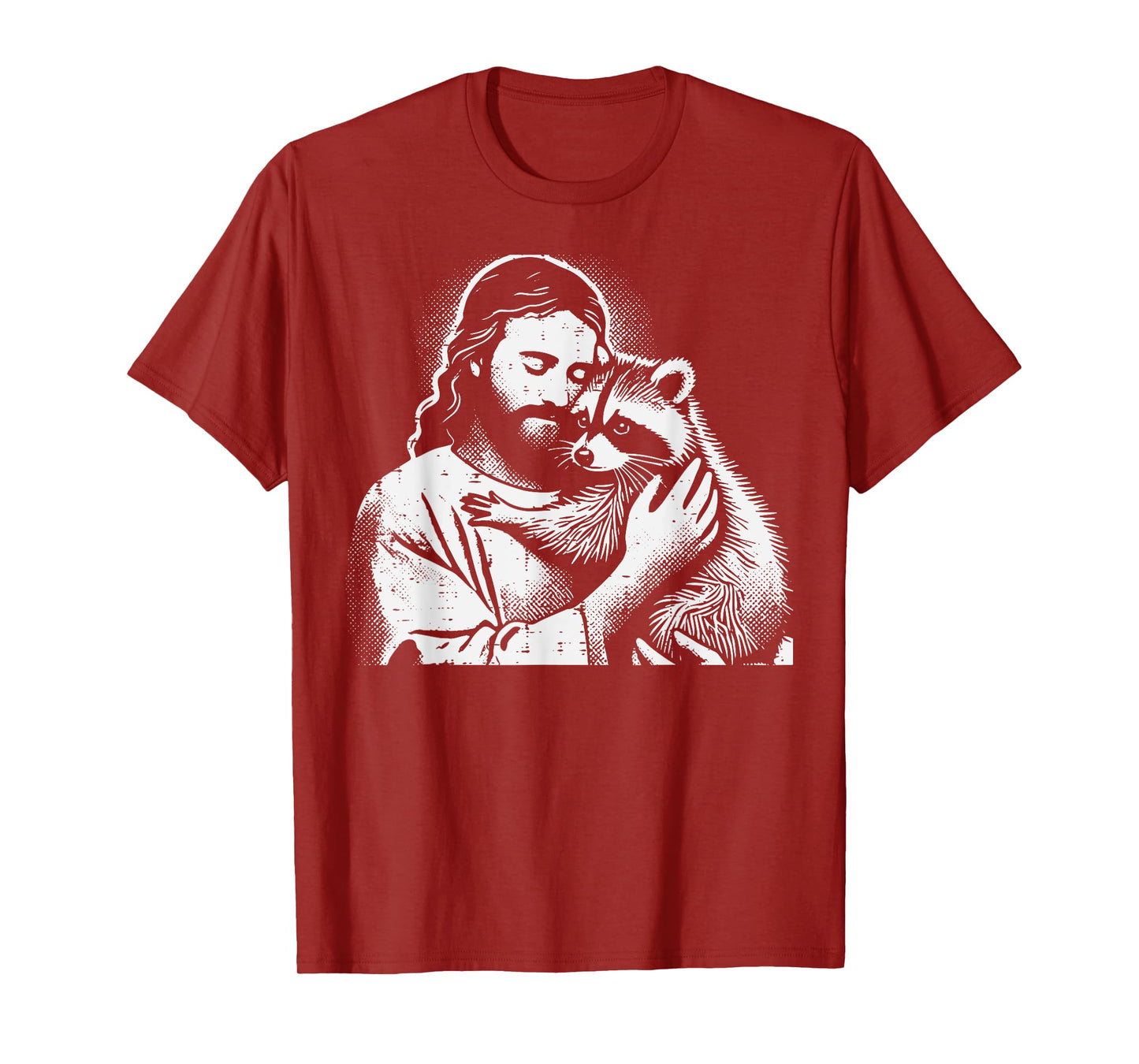 Christian Jesus Hugging Raccoon Animal Lover Men Women Kids T-Shirt