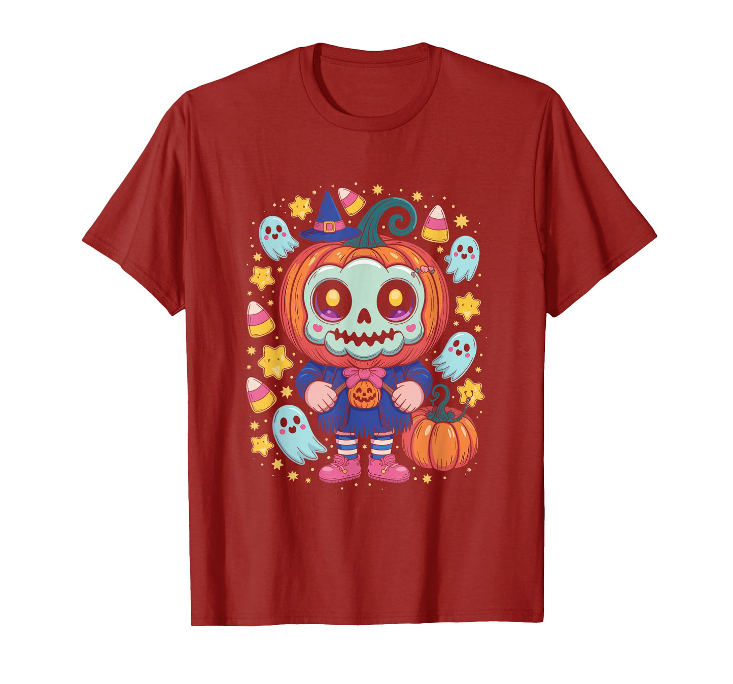 Pumpkin Girl Cute Skull Witch Candy Ghosts Halloween T-Shirt