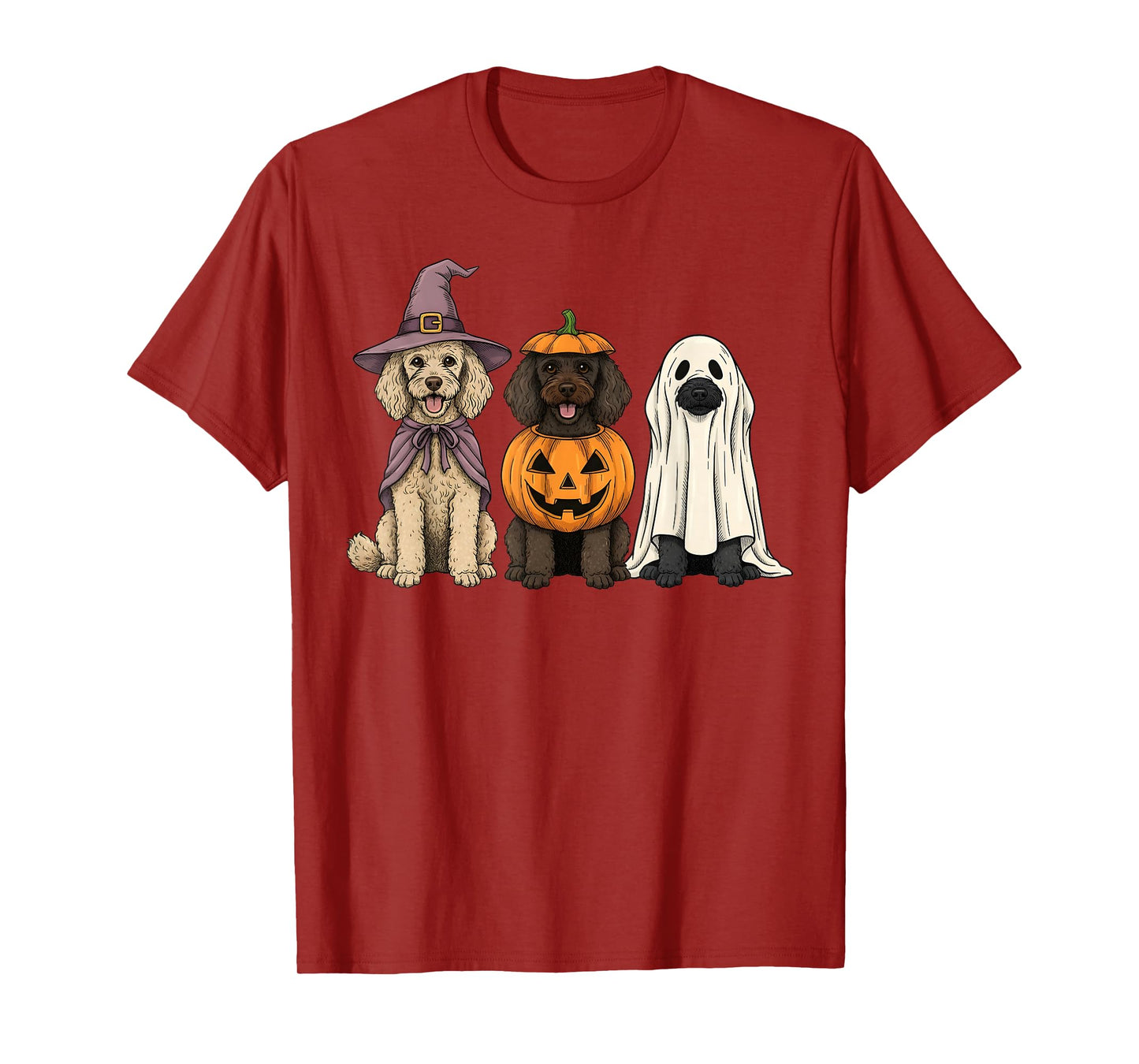 Spooky Ghost Poodle Pumpkin Halloween Dog Lover T-Shirt