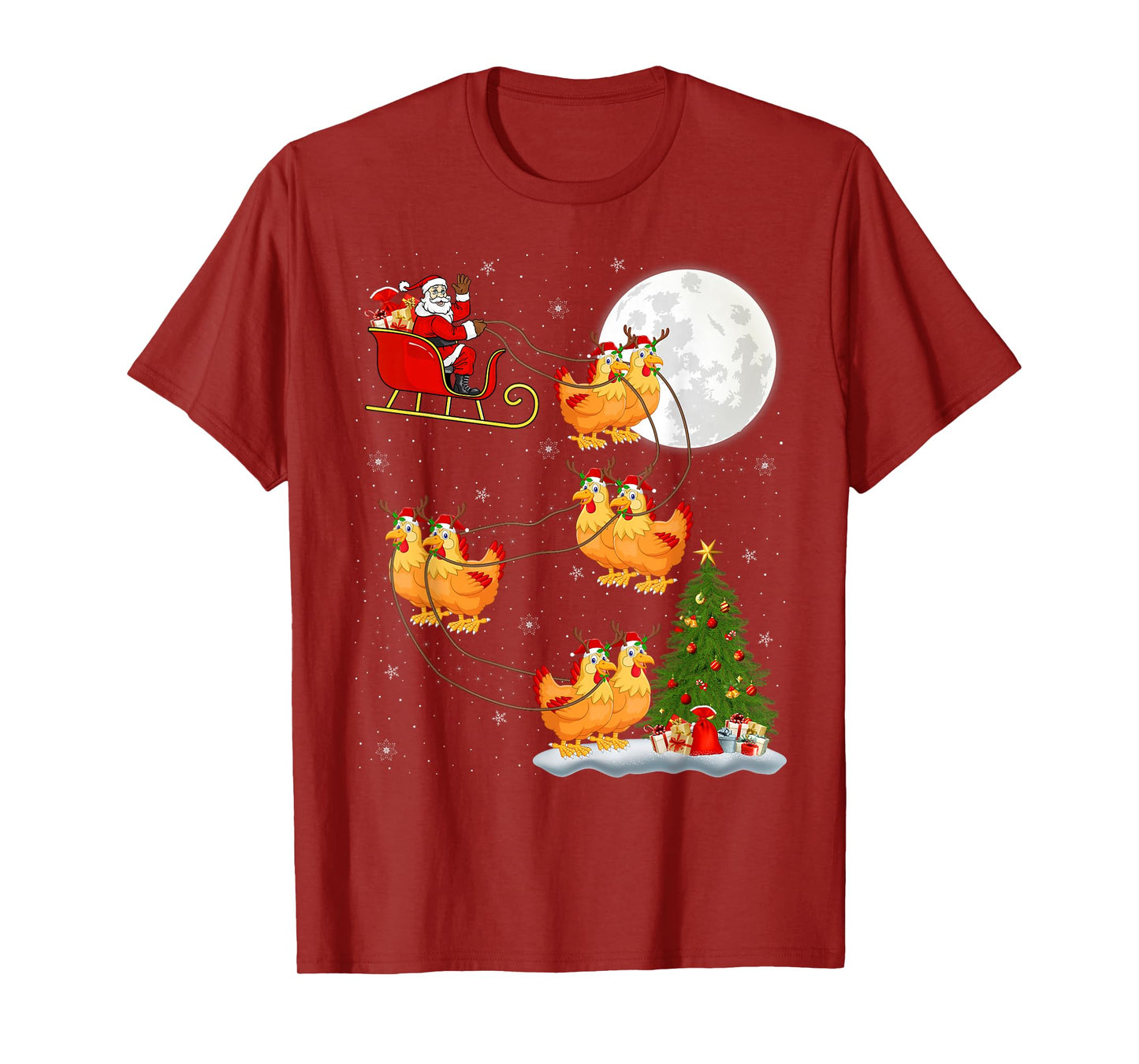 Chicken Santa Sleigh Flying Funny Magical Christmas T-Shirt