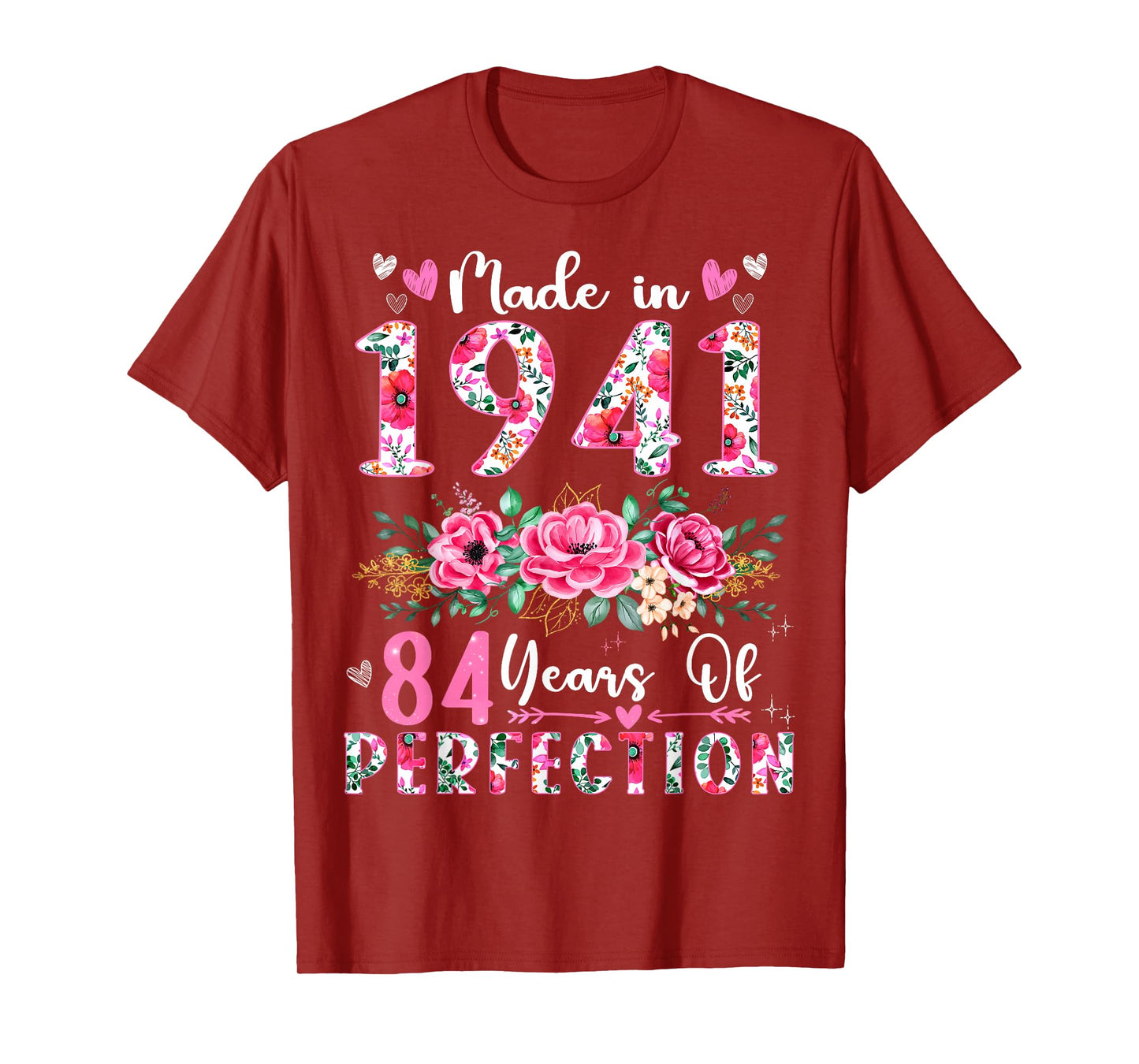 84 Year Old Made In 1941 Floral 84th Birthday Women T-Shirt
