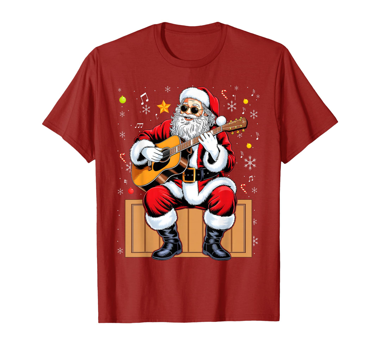 Santa Playing Guitar Christmas Pajama Musician Guitarist T-Shirt
