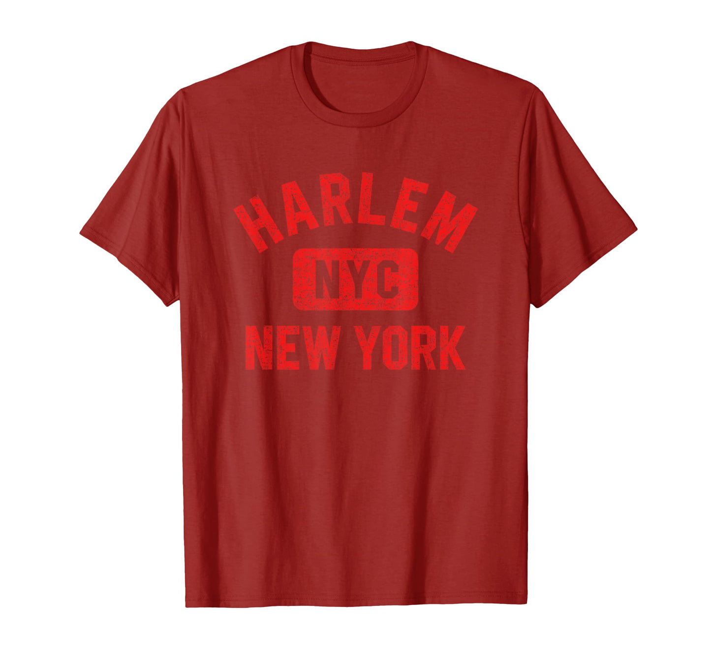 Harlem New York NYC Gym Style Distressed Red Print T-Shirt