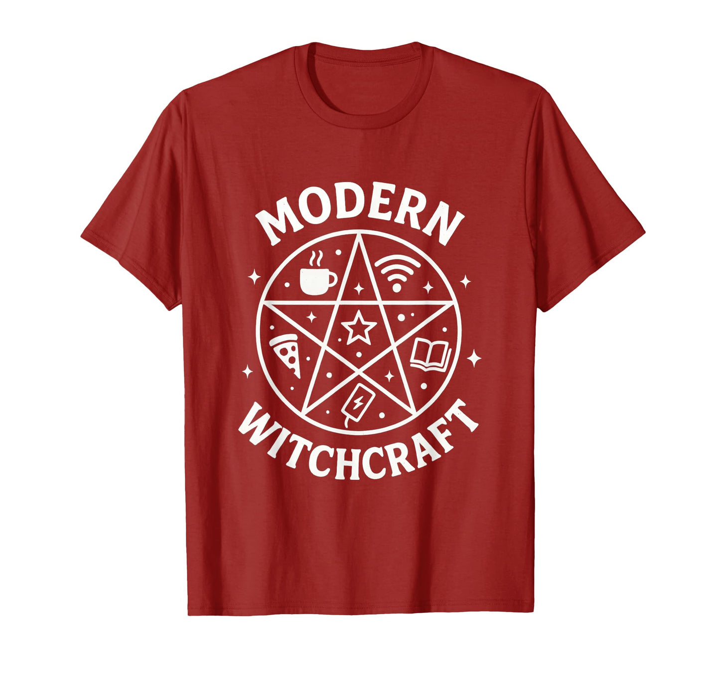 Funny Modern Witchcraft Pentagram Pizza Coffee Witch Wiccan T-Shirt