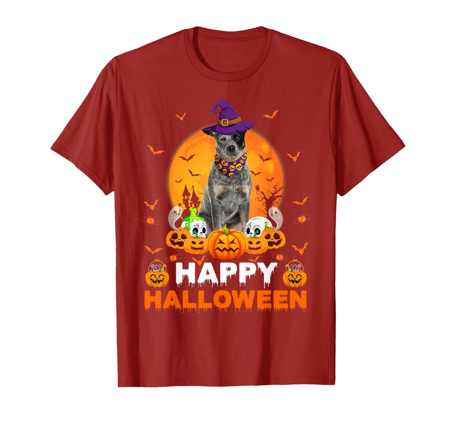 Halloween Blue Heeler Dog Vintage Pumpkin Funny Costume Dog T-Shirt