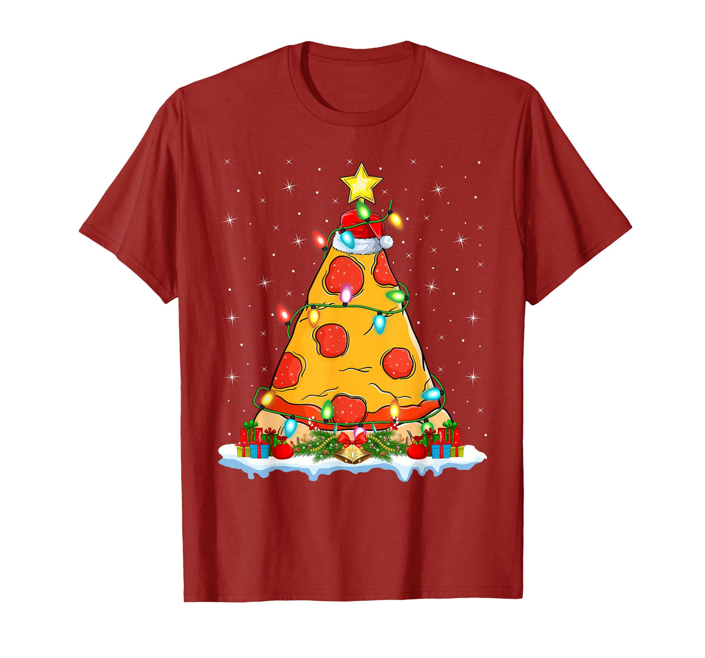 Pizza Christmas Tree Lights Santa Hat Fast Food Pizza Xmas T-Shirt