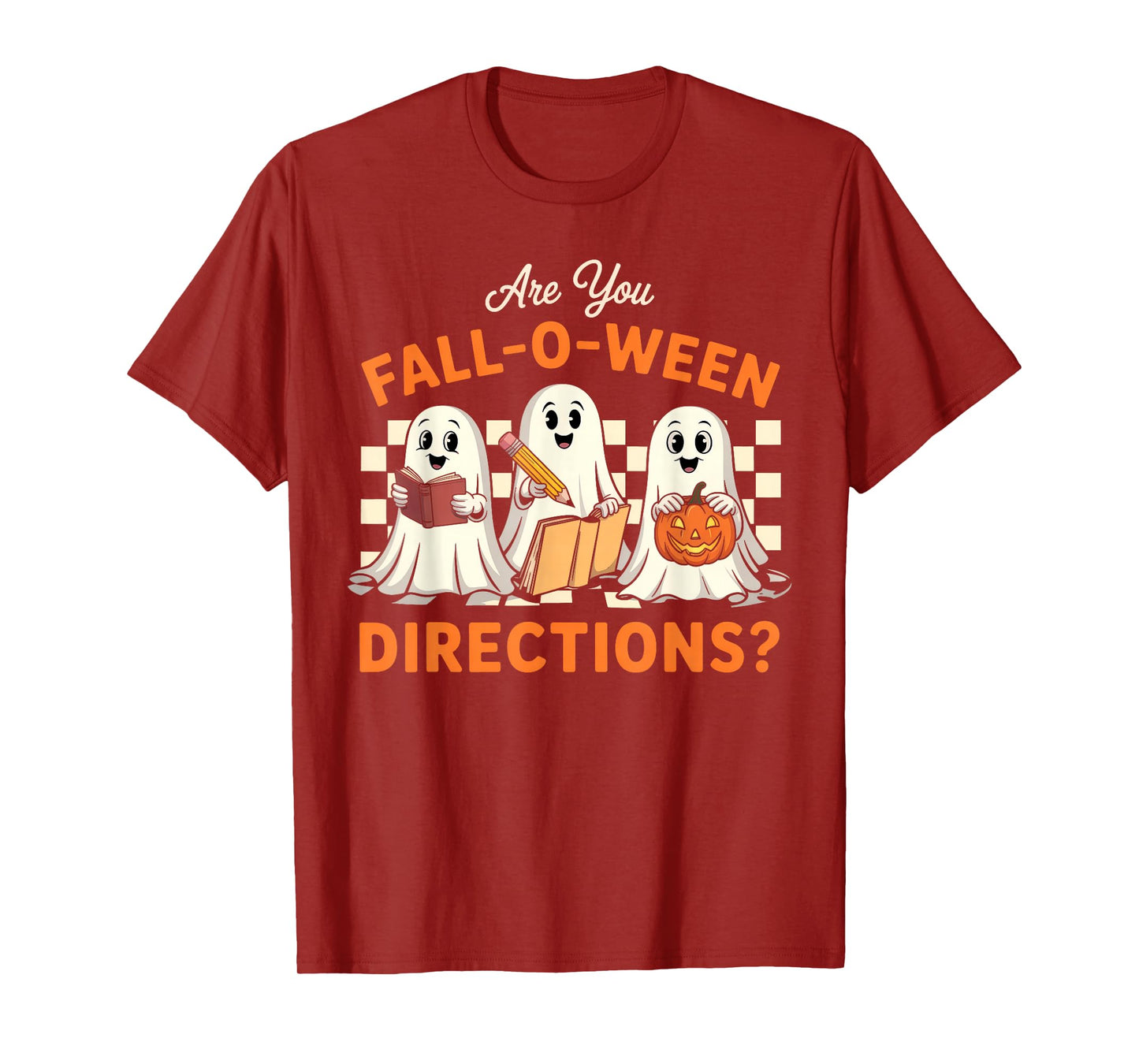 Retro are You Fall O Ween Directions Teacher Halloween Ghost T-Shirt