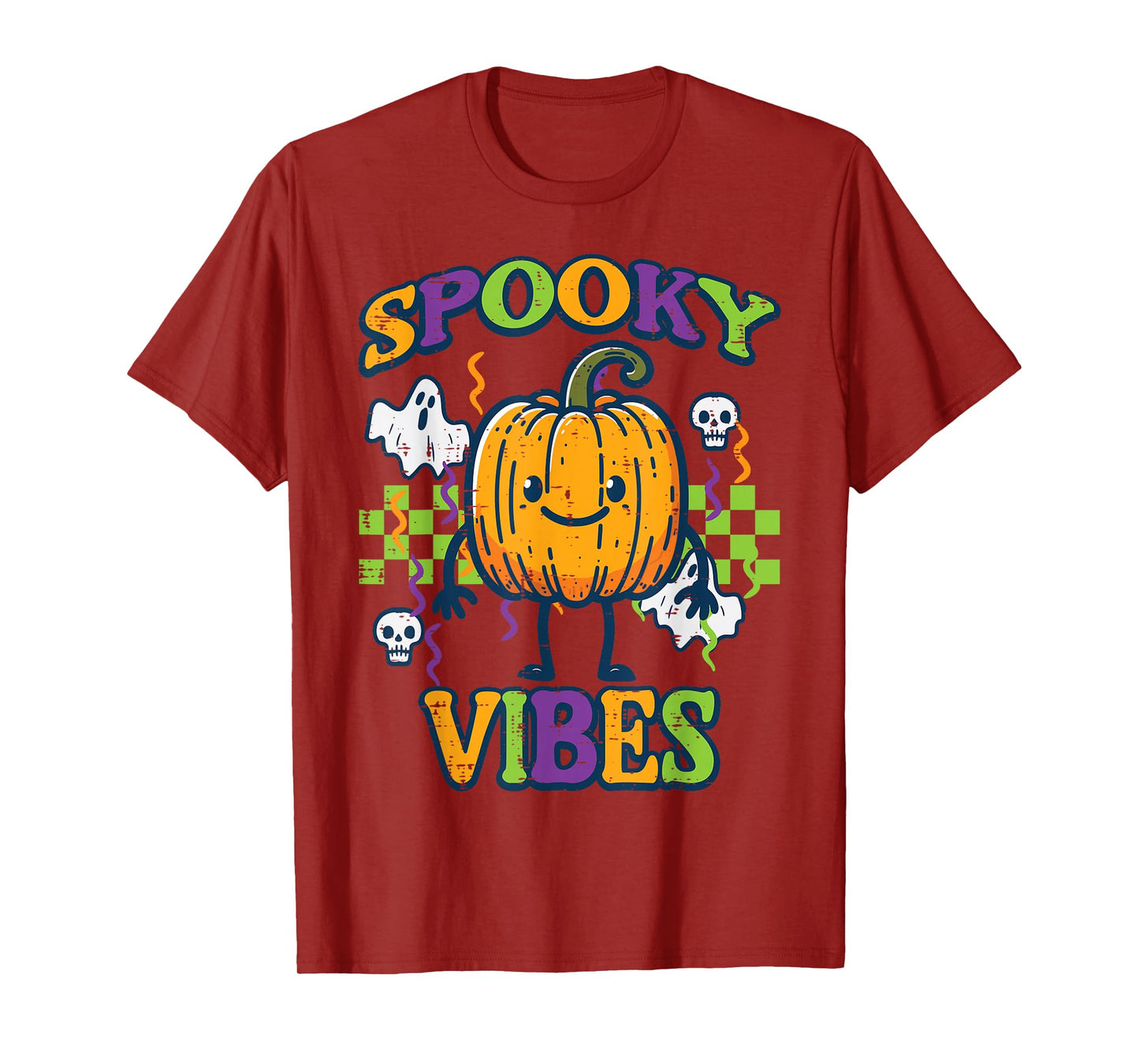 Halloween Pumpkin Spooky Vibes Retro Costume Women Kids Men T-Shirt