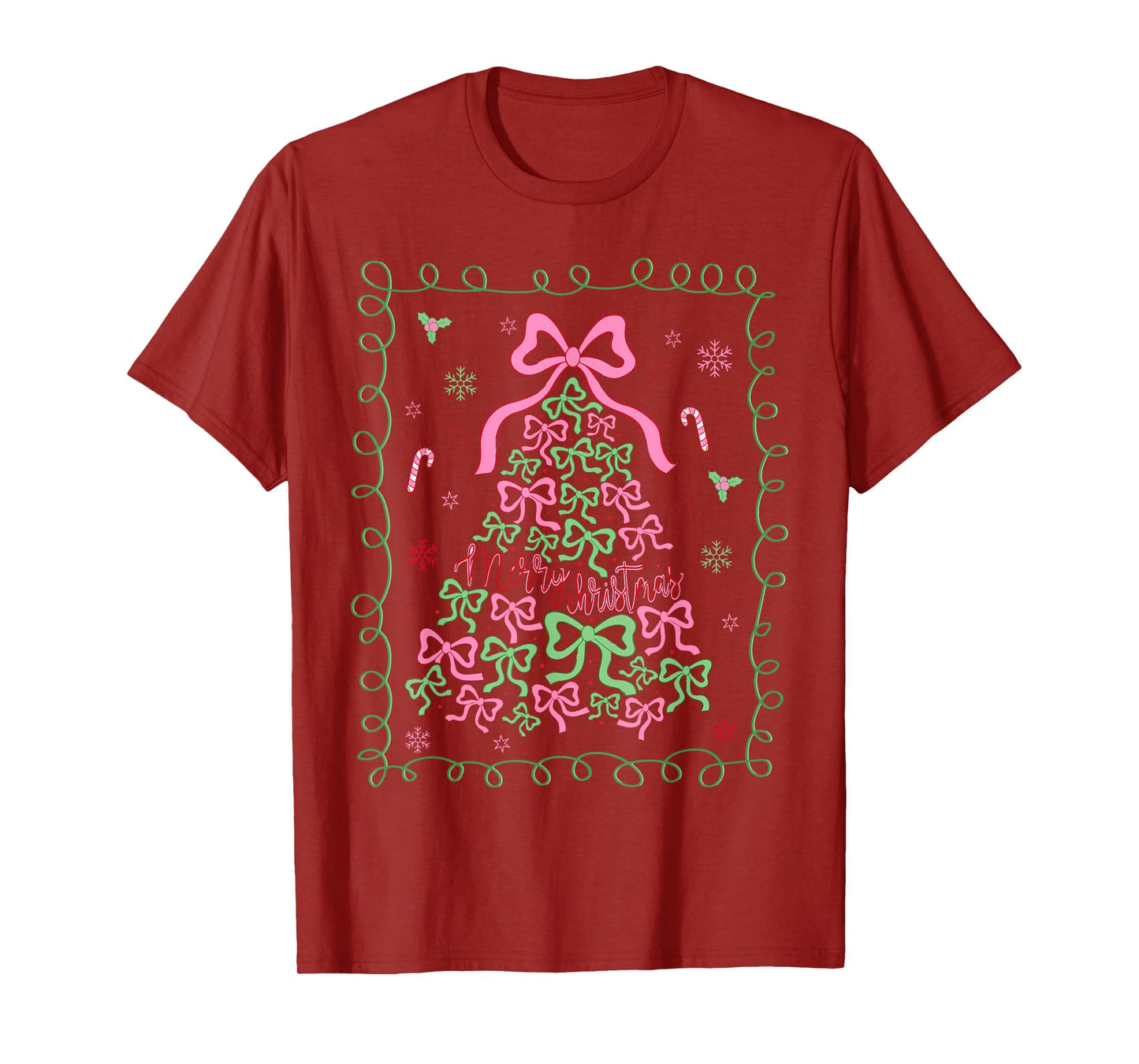 Coquette Bow Merry Christmas Xmas Tree Pajamas Holiday Funny T-Shirt