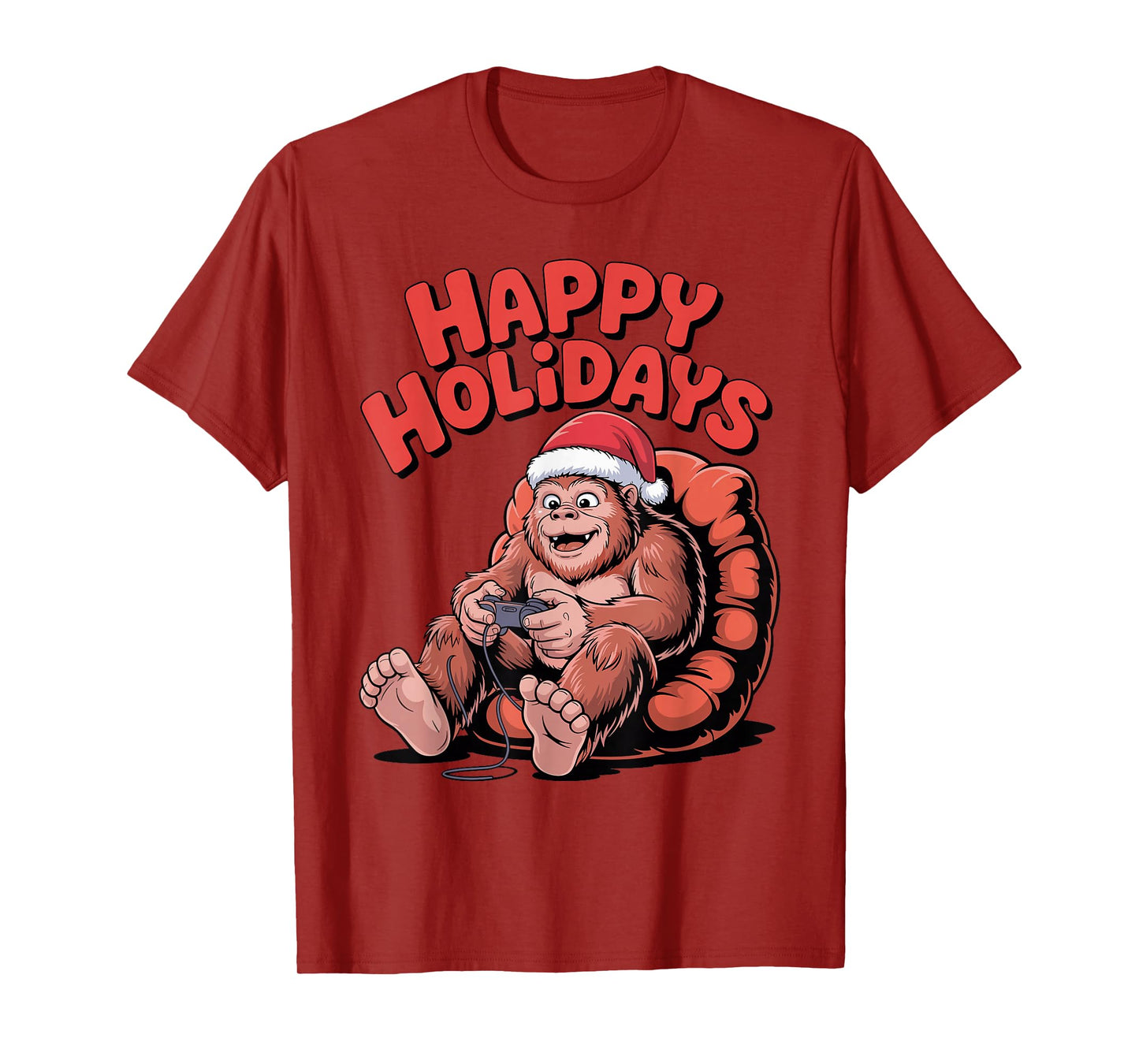 Bigfoot Gaming Christmas Funny Sasquatch Video Gamer Holiday T-Shirt