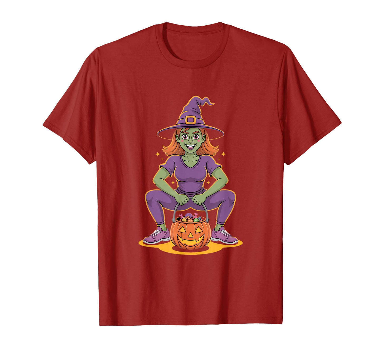Halloween Fitness Witch Squat Pumpkin Candy T-Shirt