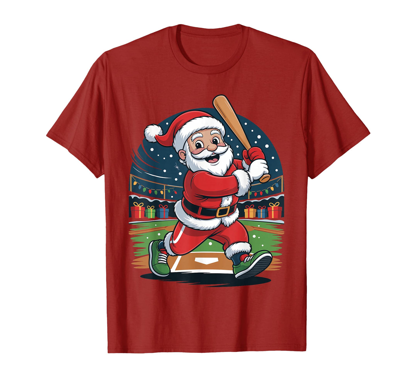 Santa Playing Baseball Funny Holiday Christmas Xmas Pajama T-Shirt