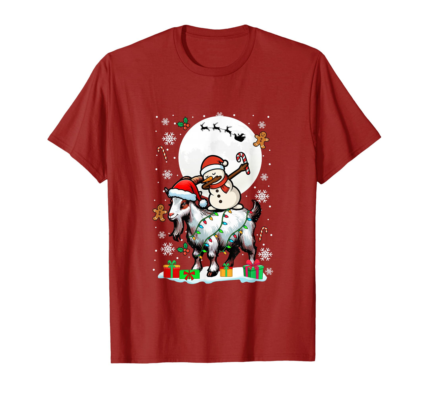 Dabbing Snowman On Goat Christmas Santa Colorful Lights T-Shirt