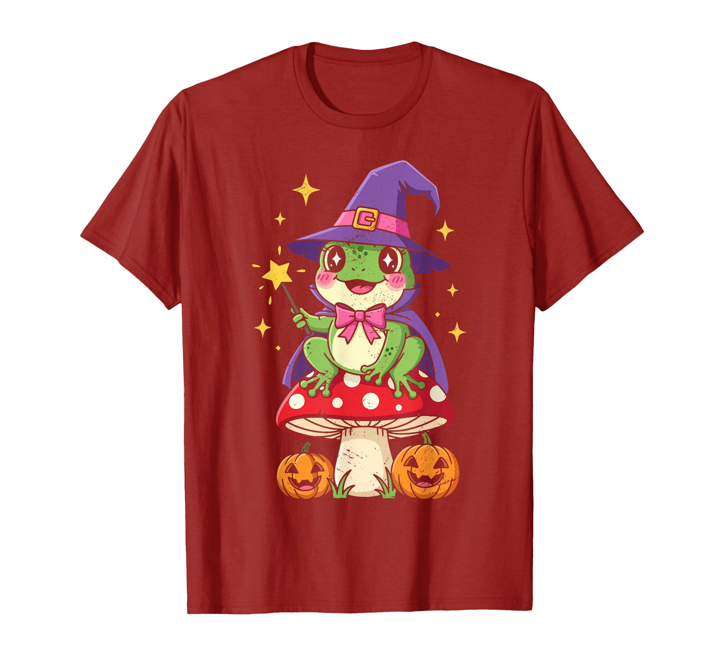 Halloween Cute Witch Frog On Mushroom Pumpkin T-Shirt