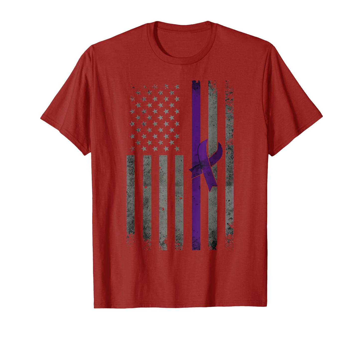 Vintage American Flag Alzheimer's Awareness Purple Ribbon T-Shirt