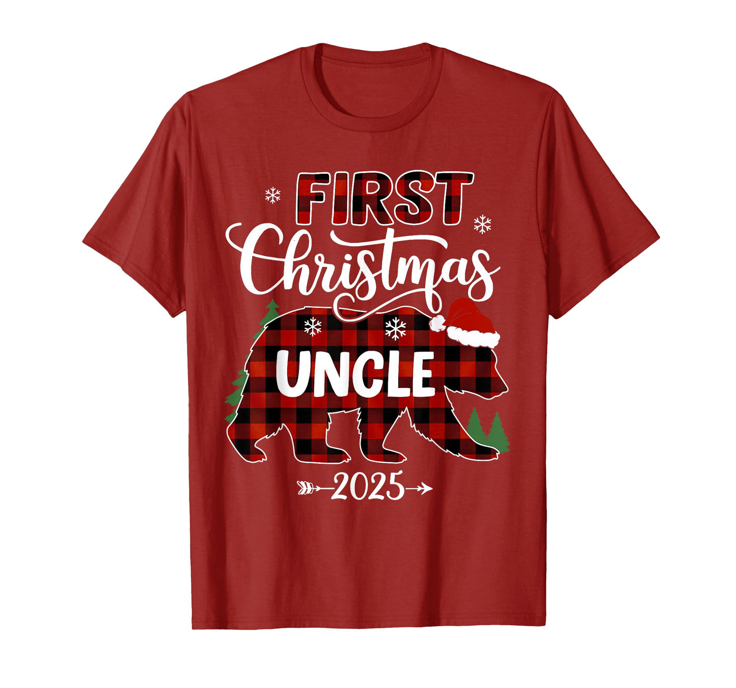 Pregnancy First Christmas Uncle Red Plaid Bear Santa 2025 T-Shirt