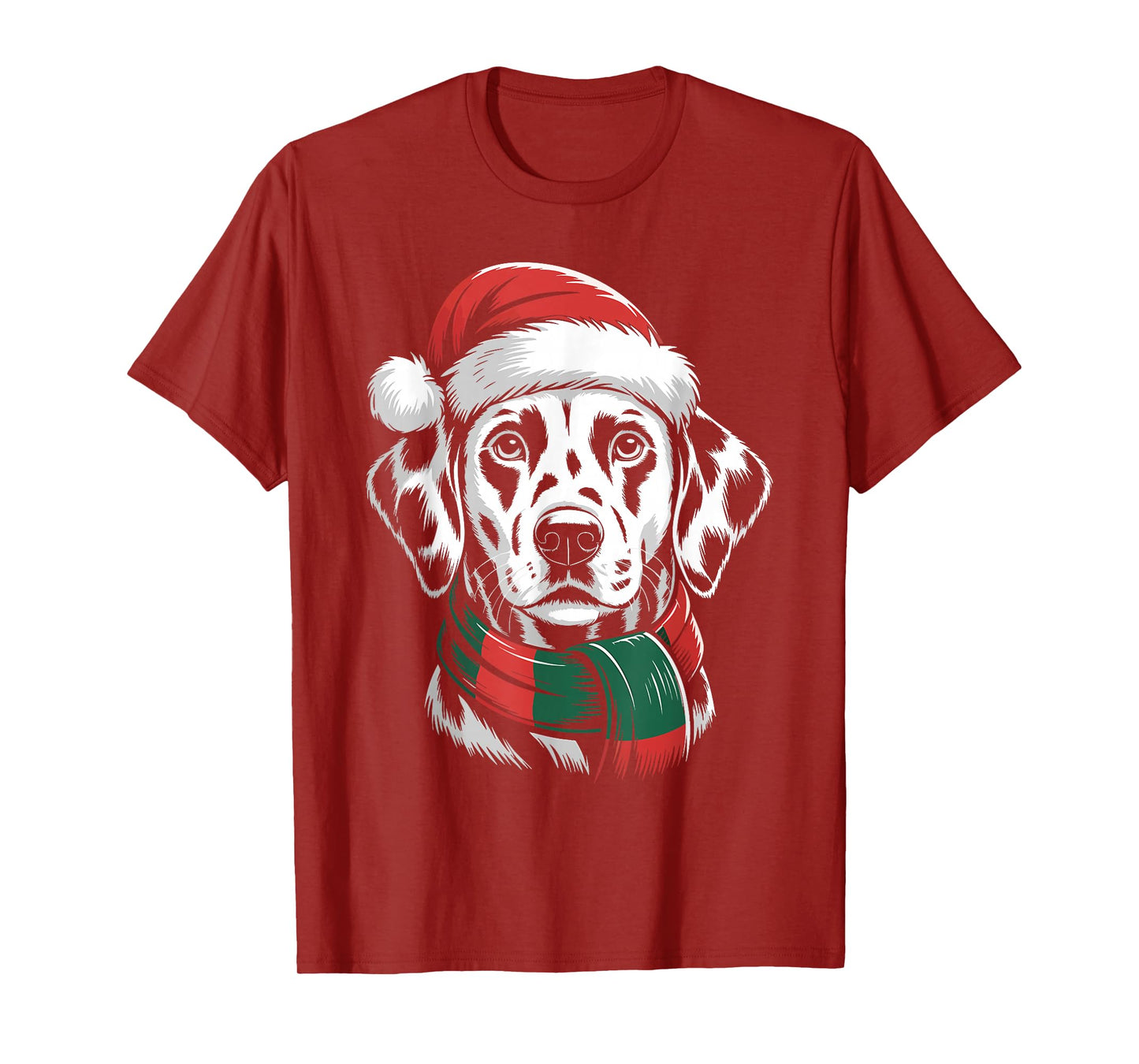 Dalmatian Dog Xmas Santa Hat Scarf Christmas Costume T-Shirt