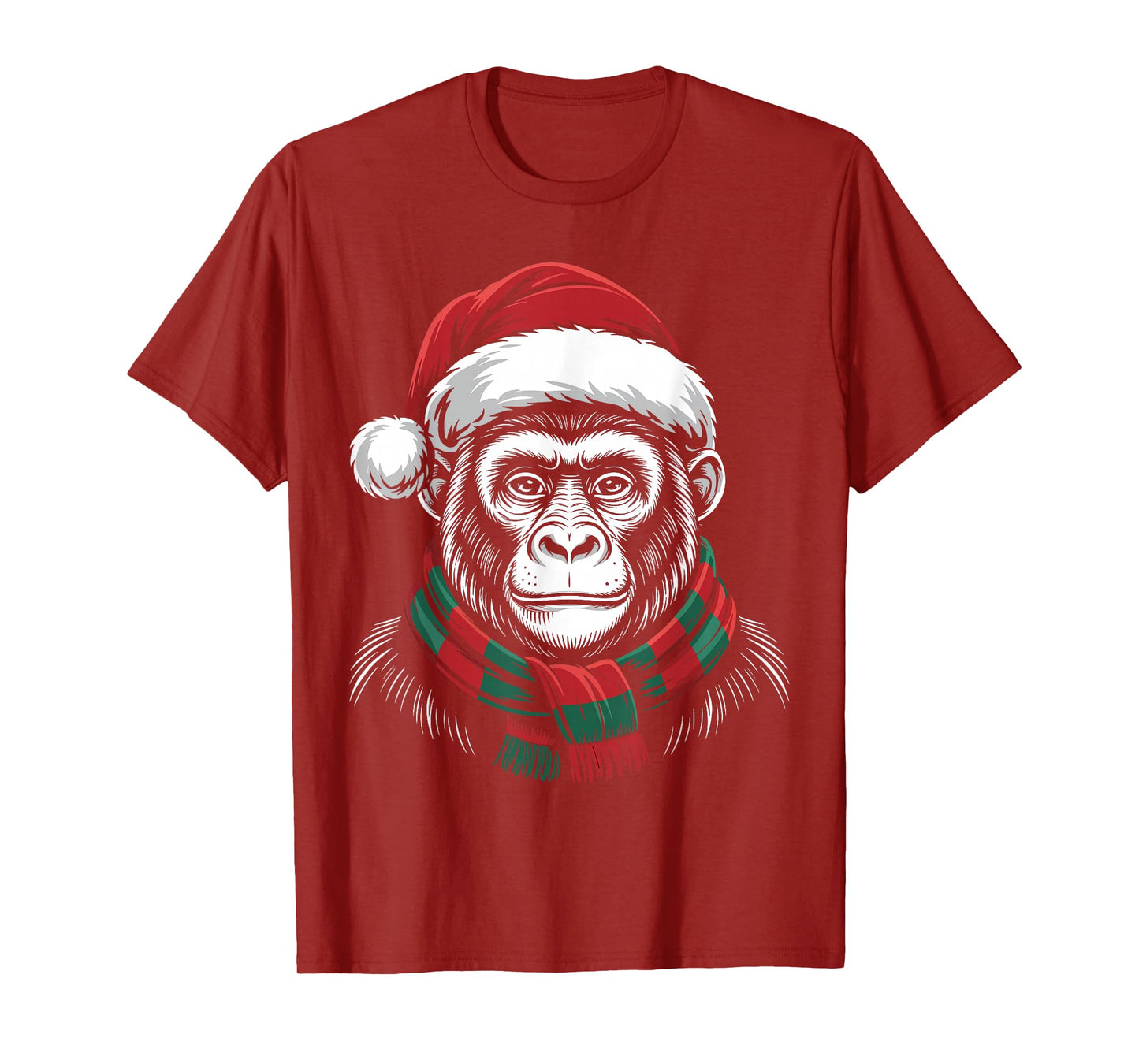 Gorilla Xmas Santa Hat Scarf Christmas Costume T-Shirt