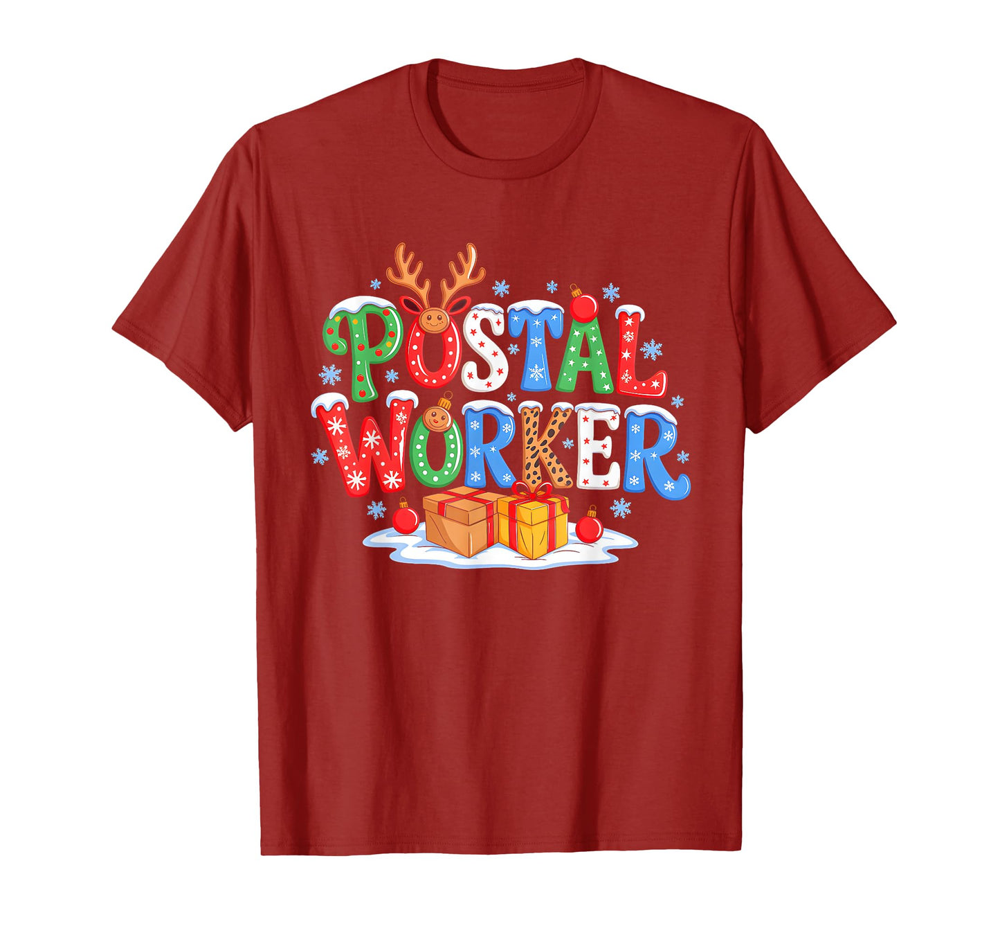 Postal Worker Xmas Leopard Plaid Santa Reindeer Elf Lover T-Shirt