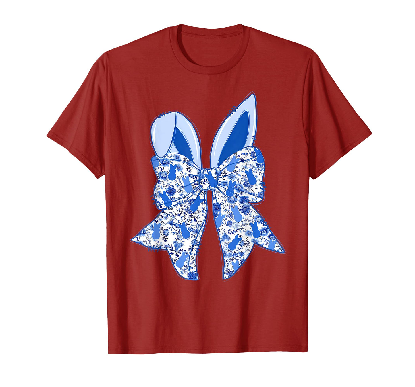 Chinoiserie Bunny Rabbit Vintage Blue And White Happy Easter T-Shirt