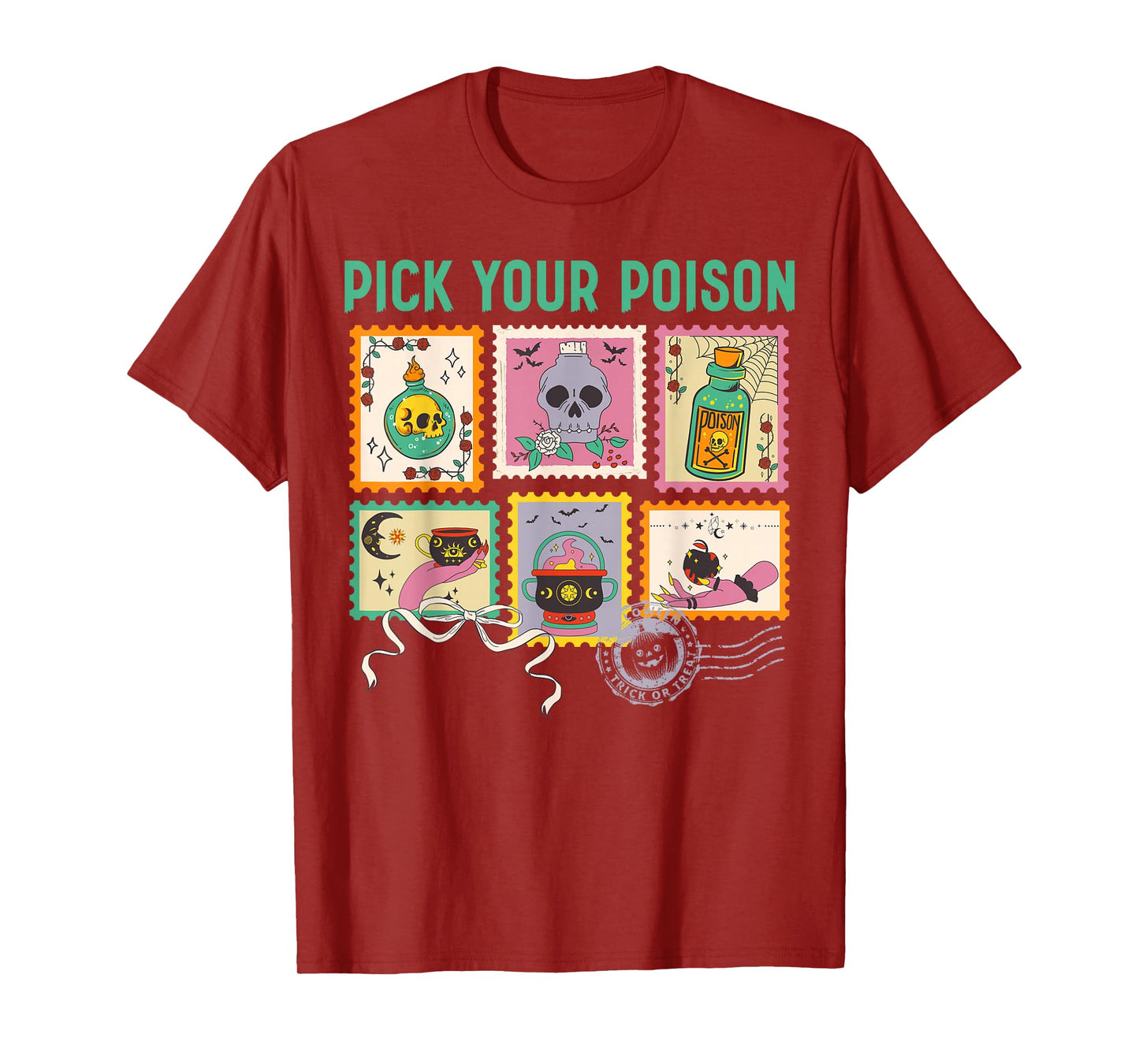 Pick Your Poison Vintage Spooky Season Halloween Stamps T-Shirt
