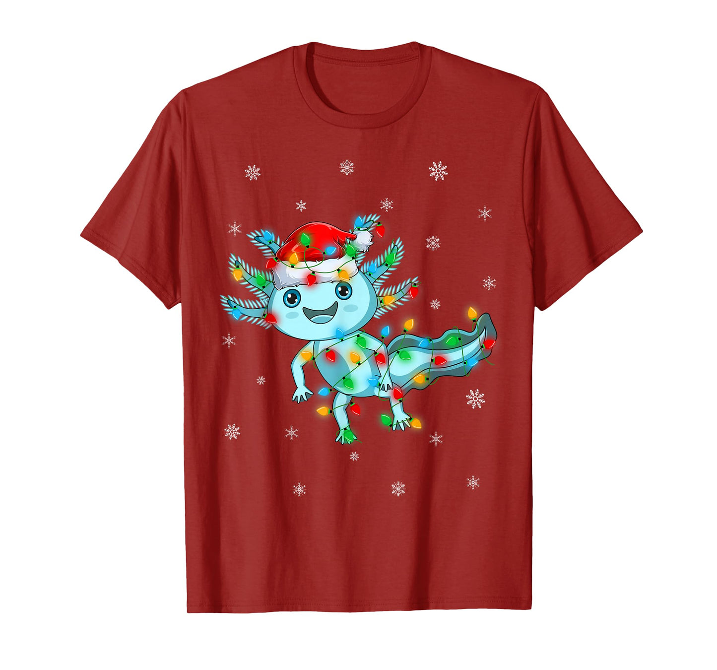 Axolotl Christmas Lights Santa Hat Cute Axolotl Xmas T-Shirt