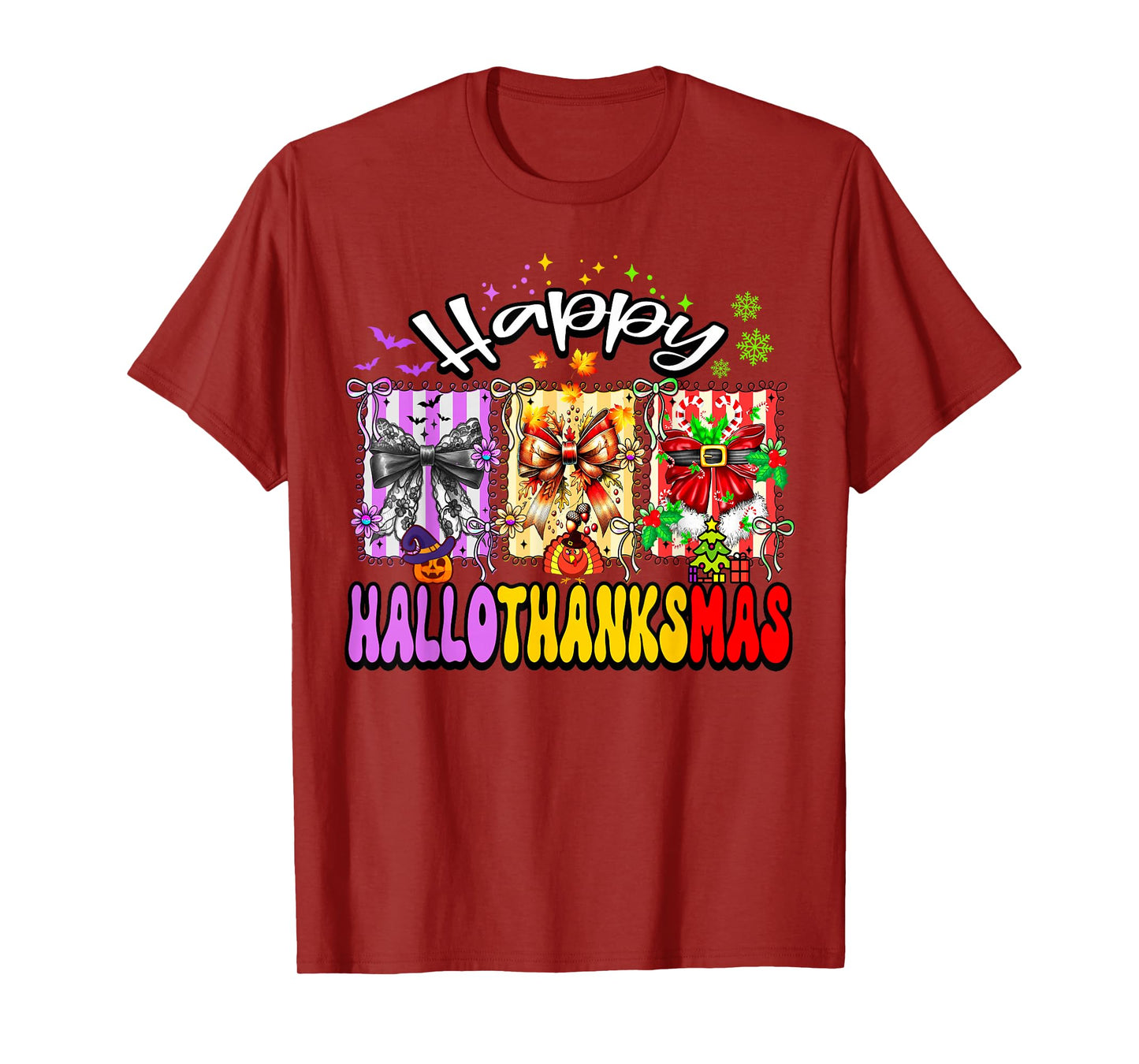 Happy Hallothanksmas Coquette Bow Halloween Thanksgiving T-Shirt