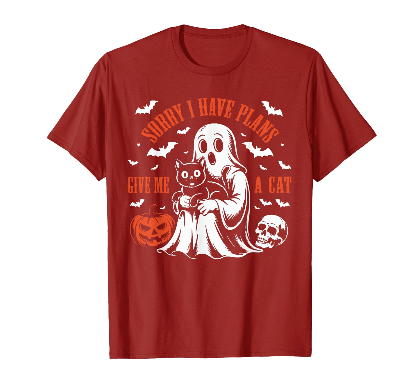 Sorry I Have Plans with My Cats Pumpkin Halloween Ghost Cat T-Shirt
