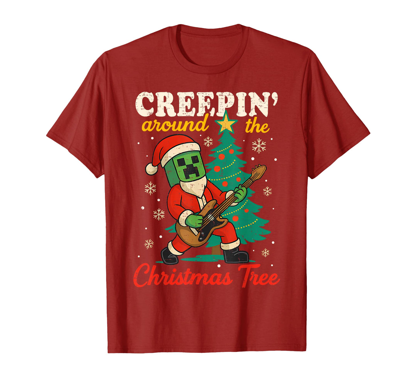 Funny Christmas Santa Rock Creepin Around The Christmas Tree T-Shirt