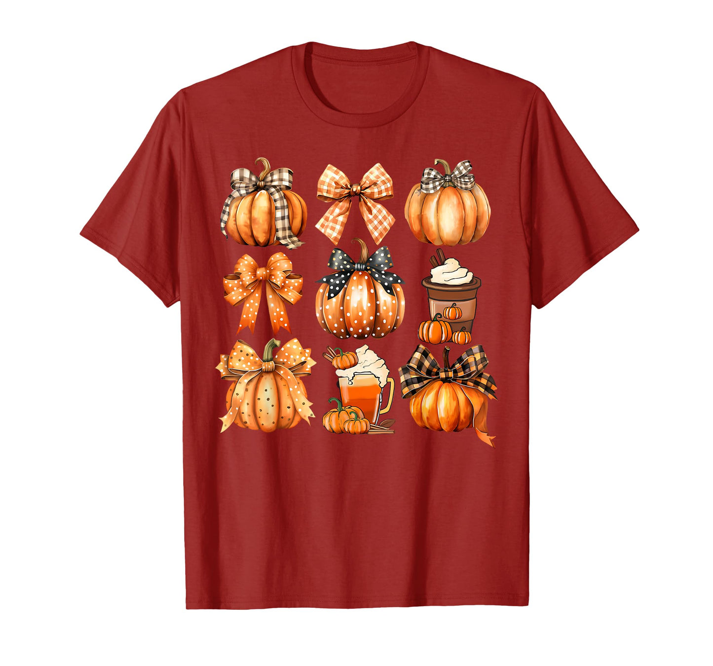 Retro Thanksgiving Pumpkin Coquette Bow Pumpkin Spice Plaid T-Shirt