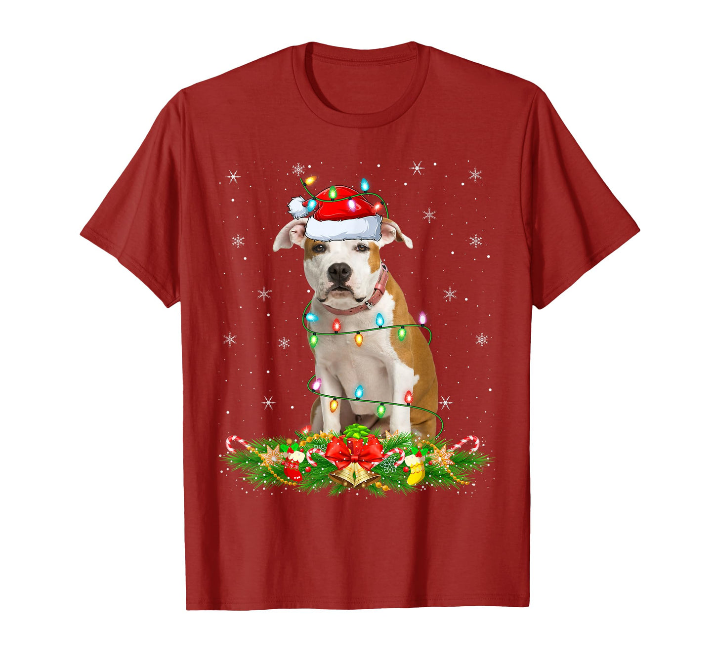Staffordshire Bull Terrier Dog Christmas Lights Santa Xmas T-Shirt