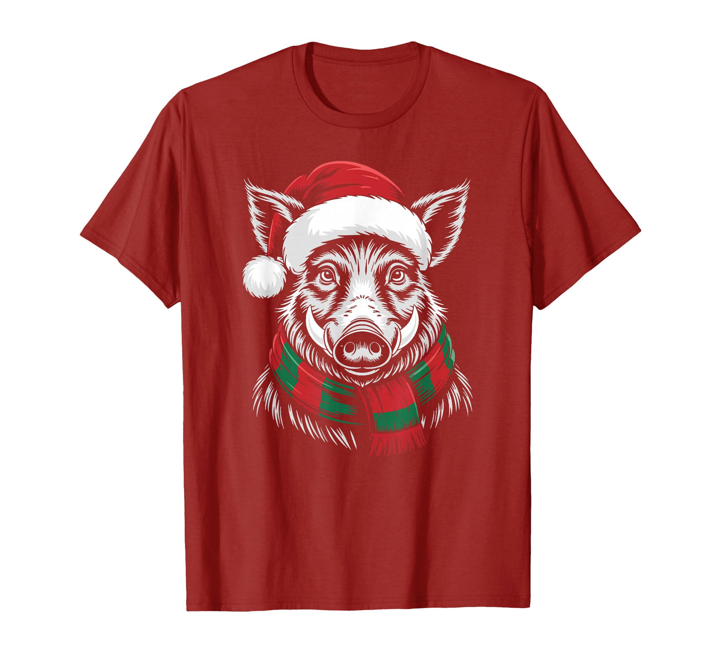 Boar Xmas Santa Hat Scarf Christmas Costume T-Shirt