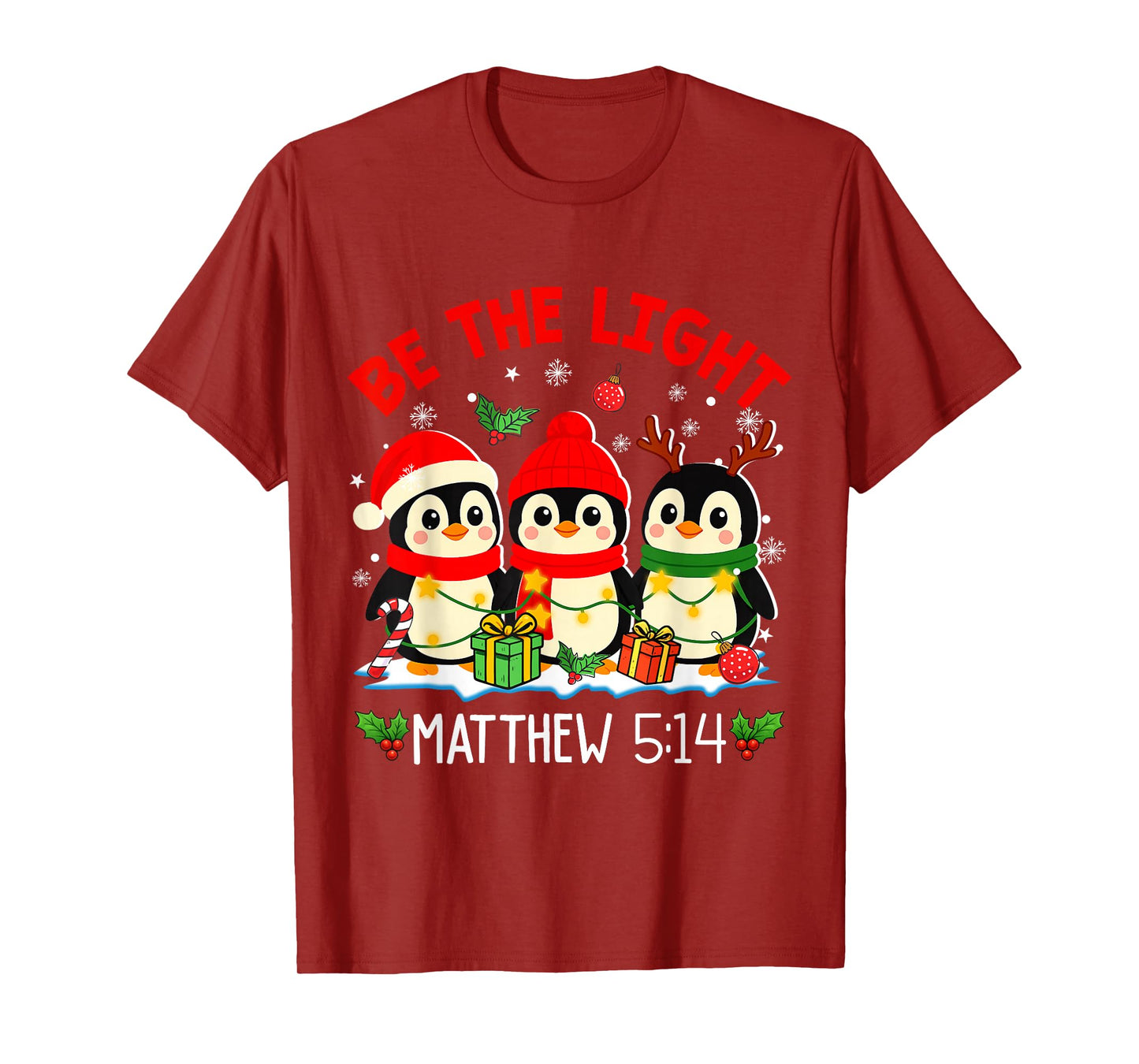 Be Light Christian Merry Christmas Penguin Jesus Women Kids T-Shirt