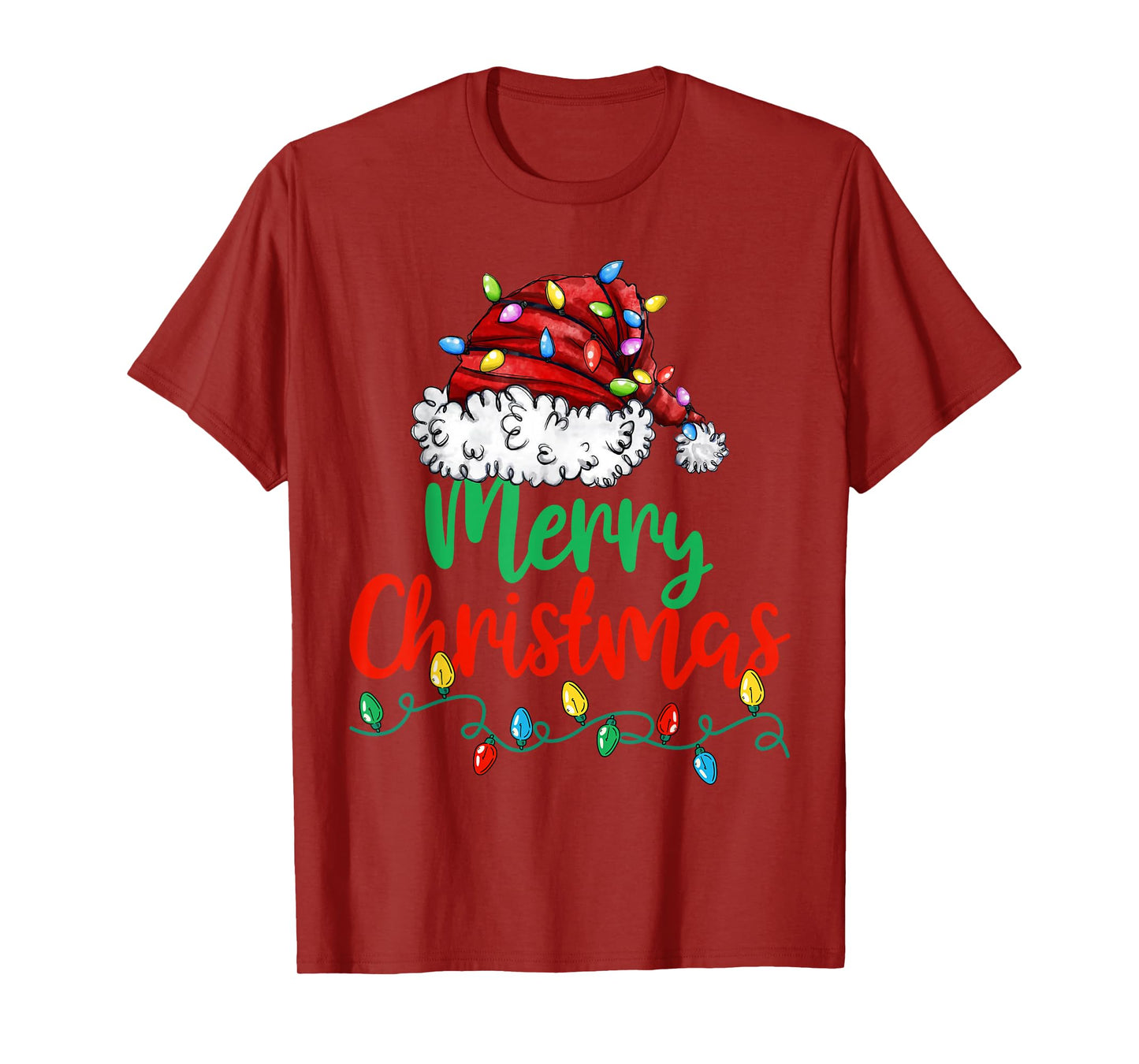 Merry Christmas Lights Santa Hat Xmas Family Men Women T-Shirt