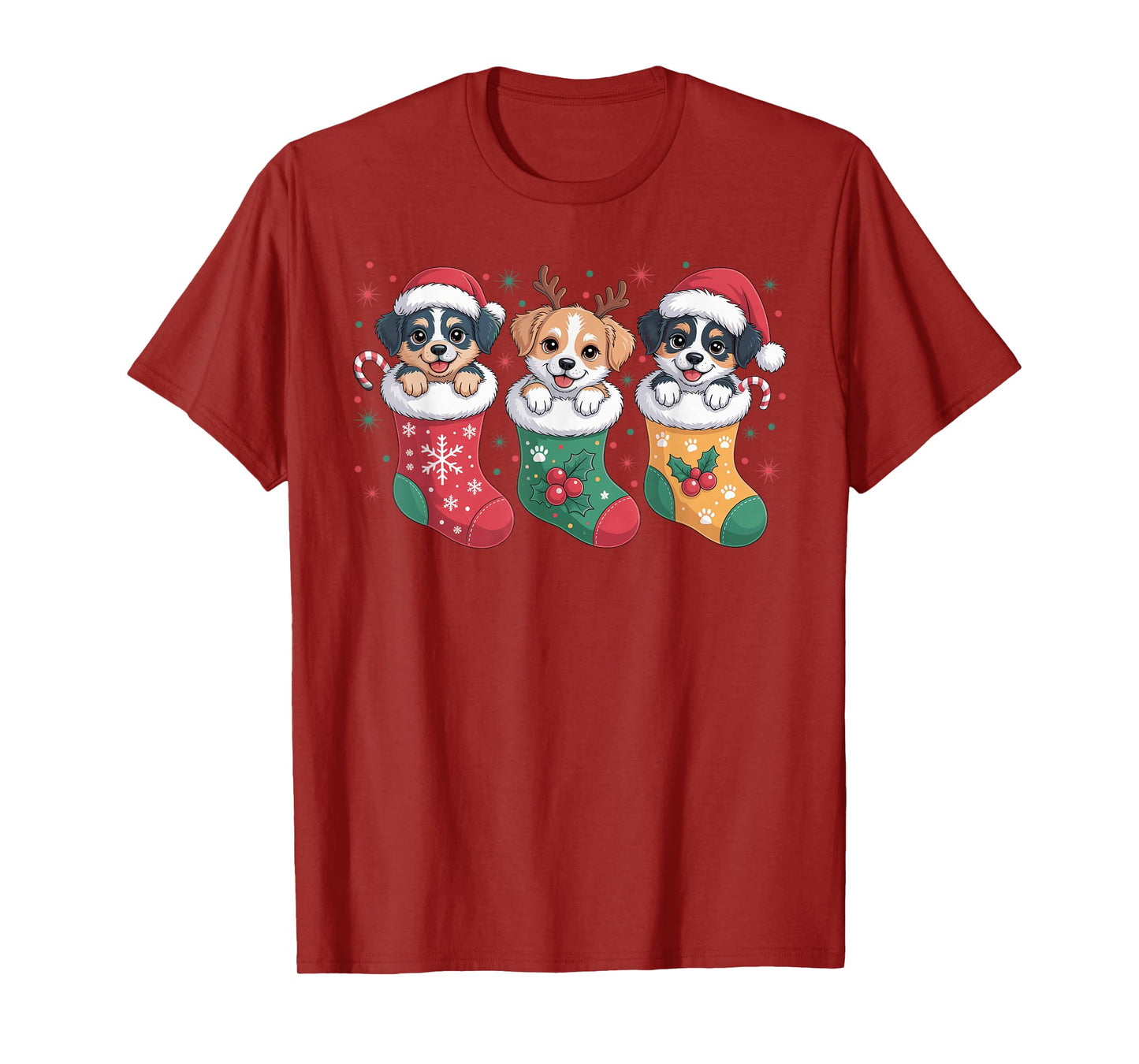 Cute Dog Christmas Pajama Santa Hat Xmas Men Women Boys Kids T-Shirt